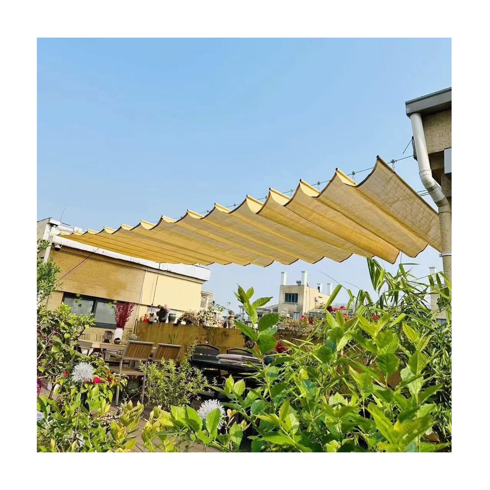 Voile d'ombrage coulissante pour pergola et patio, grand confort d'été beige 1x5m