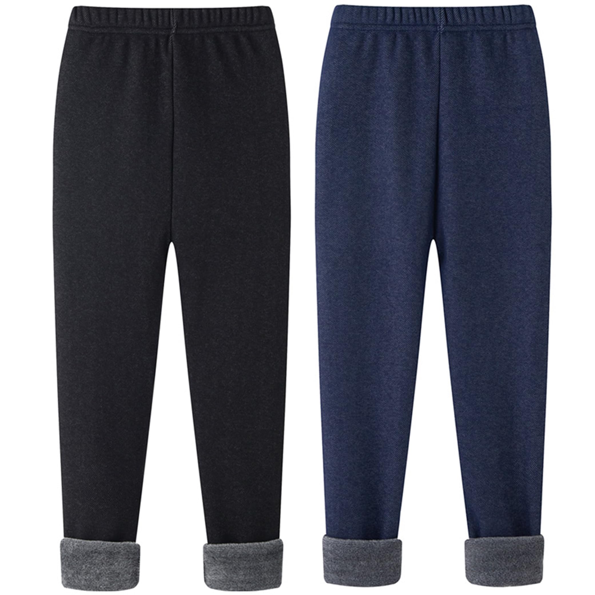 Kiench Leggings termici da ragazza, foderati, spessi, in cotone, confezione da 2