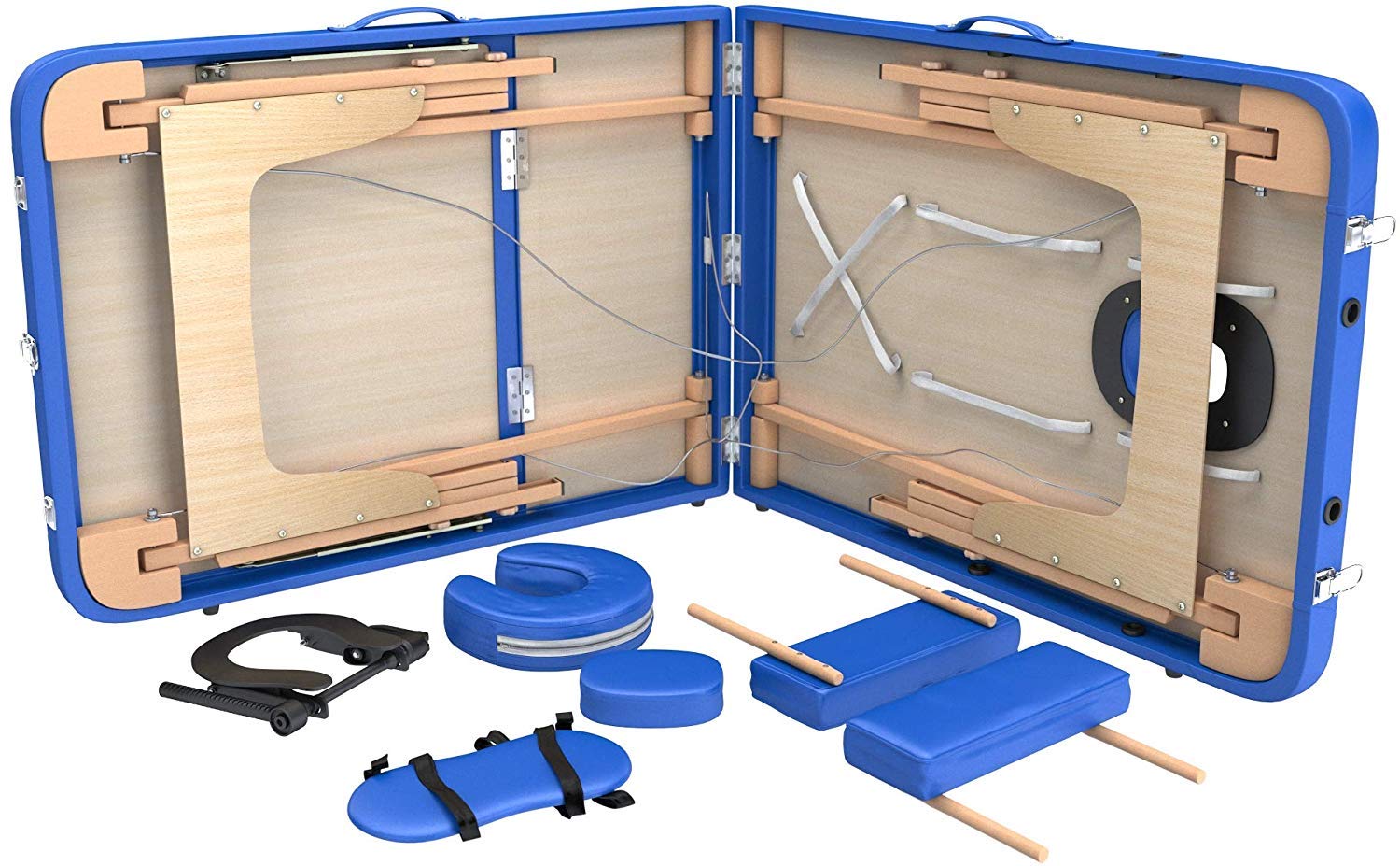 LETTINO MASSAGGIO PROFESSIONALE 3 ZONE, LETTINO ESTETISTA IN LEGNO - LETTINI PER DA MASSAGGI PORTATILI PIEGHEVOLI COD-02 (180x56, Blue)