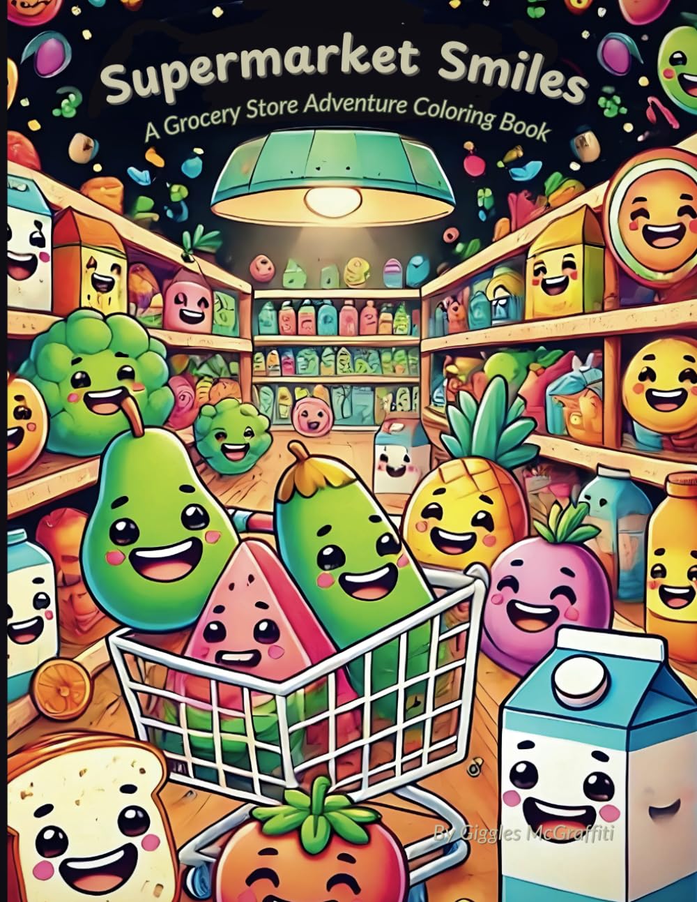 Supermarket Smiles: A Grocery Store Adventure Coloring Book: Whimsical Shopping Fun with Cute Foods, Playful Carts, and Happy Aisles!