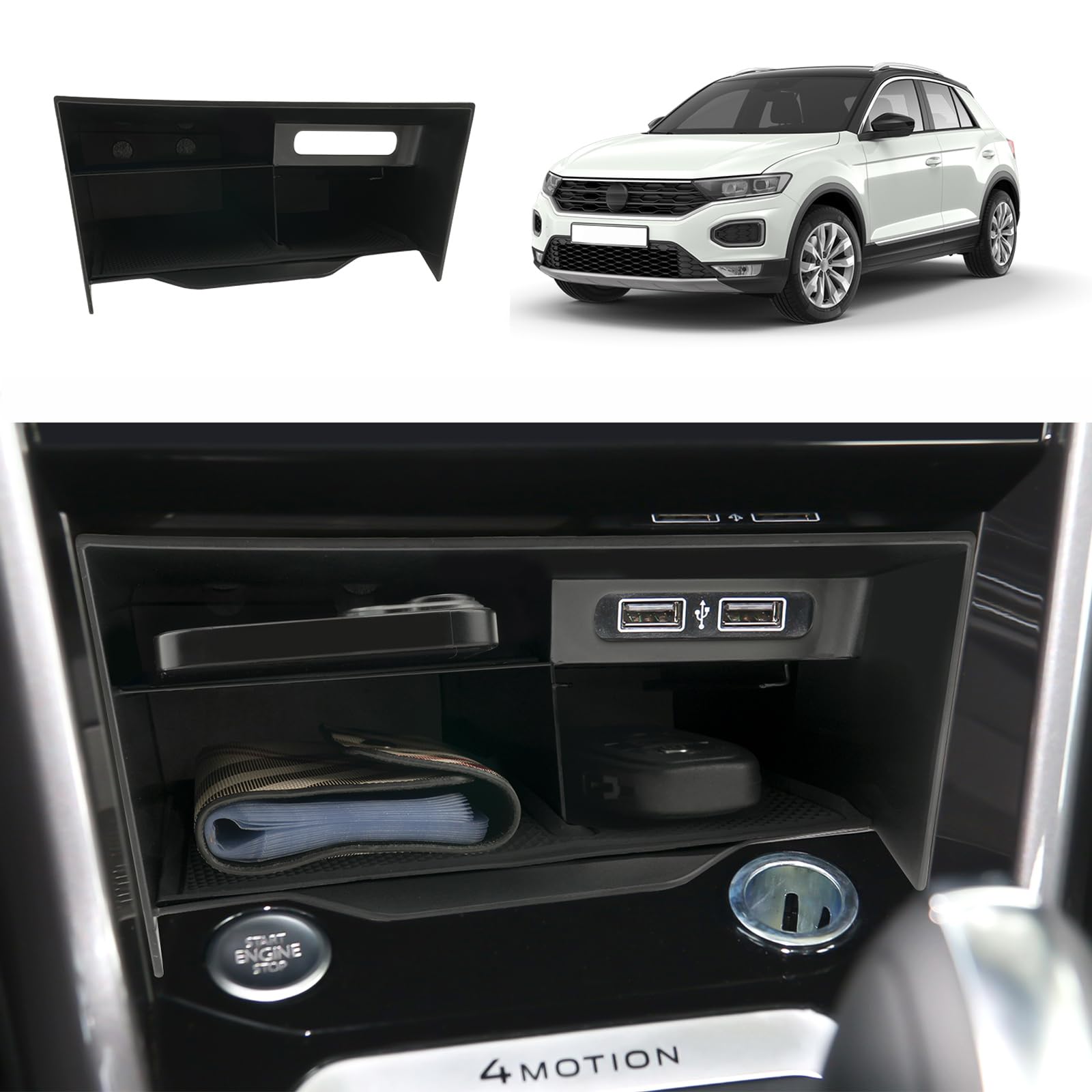 Custodia Occhiali Da Sole Per Auto VW T-Roc T-Cross (2018-2021): Portacellulare Parasole In ABS, Nero - 2