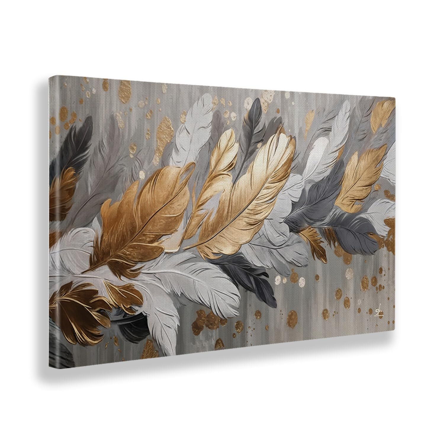 Giallobus - Quadro - 39 - Penne dorate - Tela Canvas Telaio Standard - 100x60 - Pronto da appendere - Quadri moderni per la casa