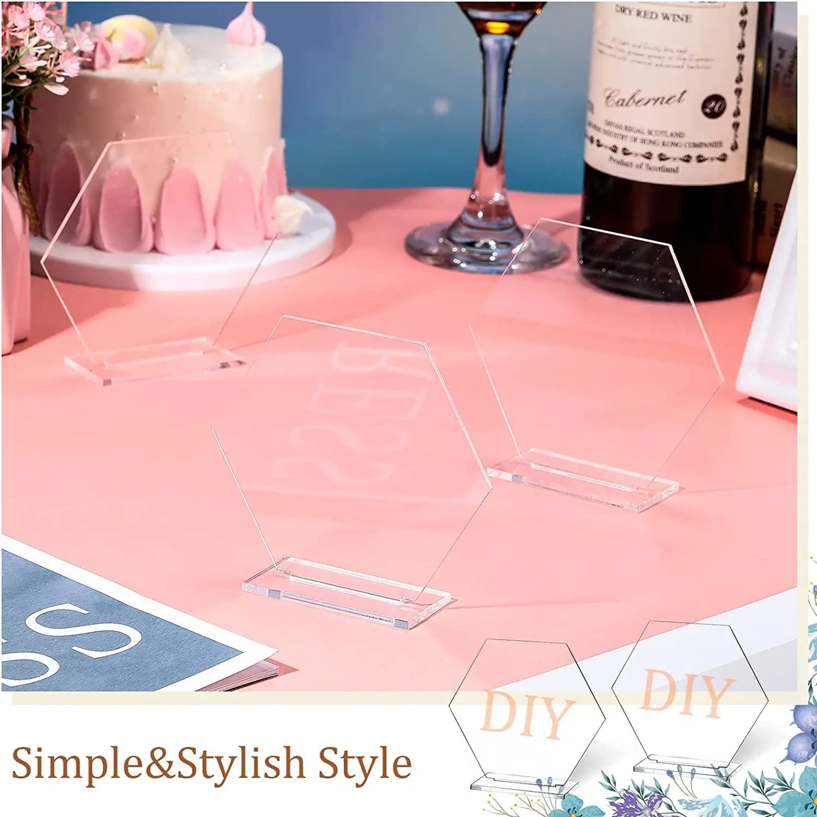 Klares sechseckiges Acryl-Tischschild, Hochzeitsempfang, Tischnummern, klare Tischnummernschilder mit Ständern, für Dekoration, Party, Jubiläums-Platzkarten (Color : 1 to 144, Size : L:10cmxW:11cm)