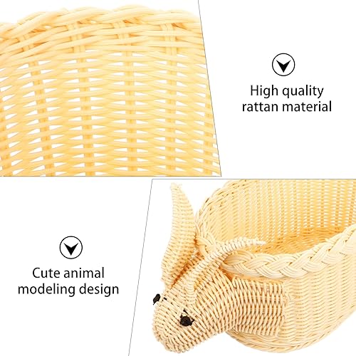 Miniatura 6 de Cesta de Pascua de NUOBESTY con diseño de conejo, cesta de Pascua y caramelos, para guardar decoraciones de Pascua (beige, talla L)