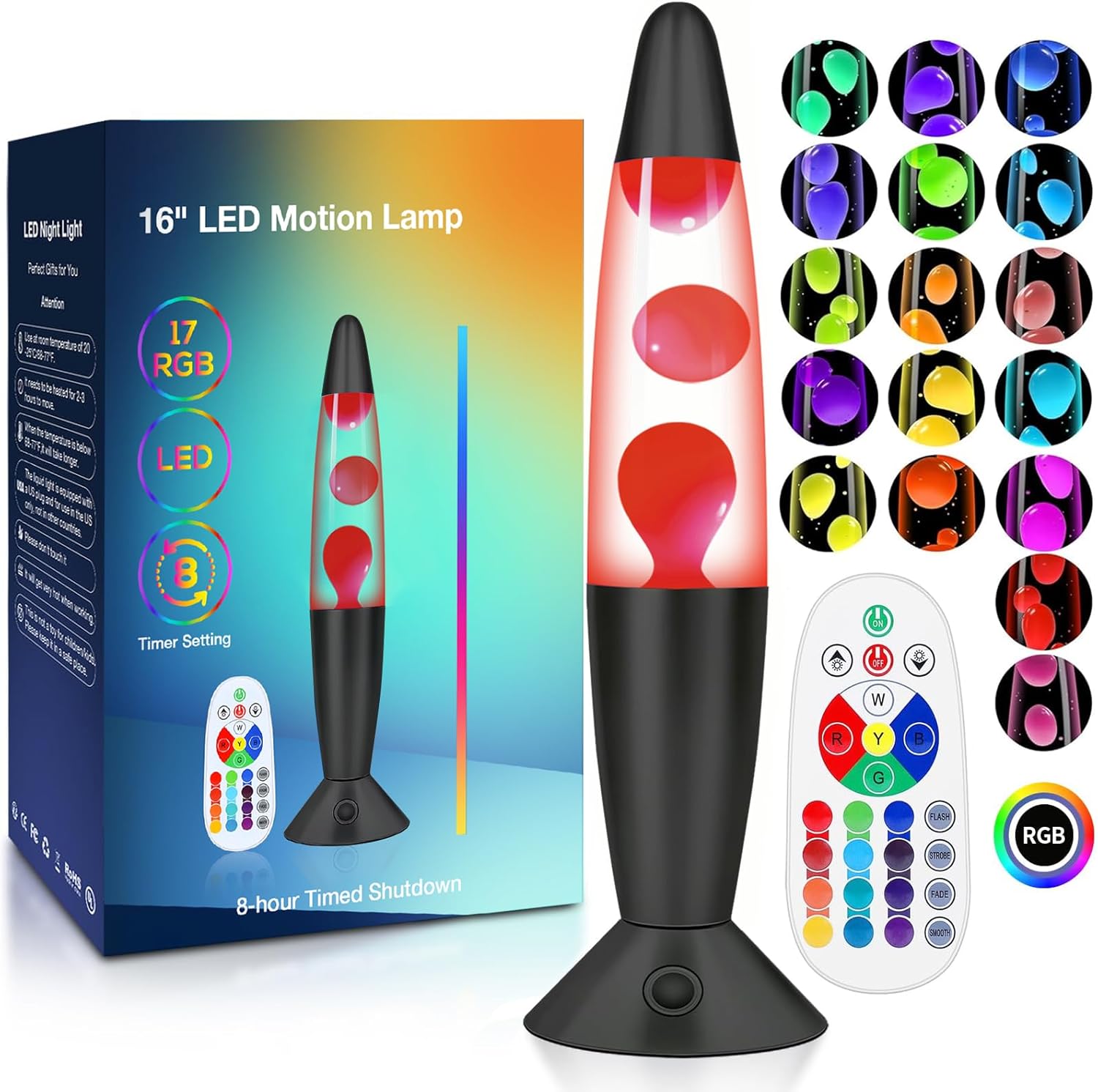 Color Changing Large Liquid Motion Lamps: 17 Colors LED Black Night Light for Adults with Remote & Timer, Smart Ambient Mood Lighting for Bedroom Office, Cool Christmas Birthday Gifts, 16 Inch