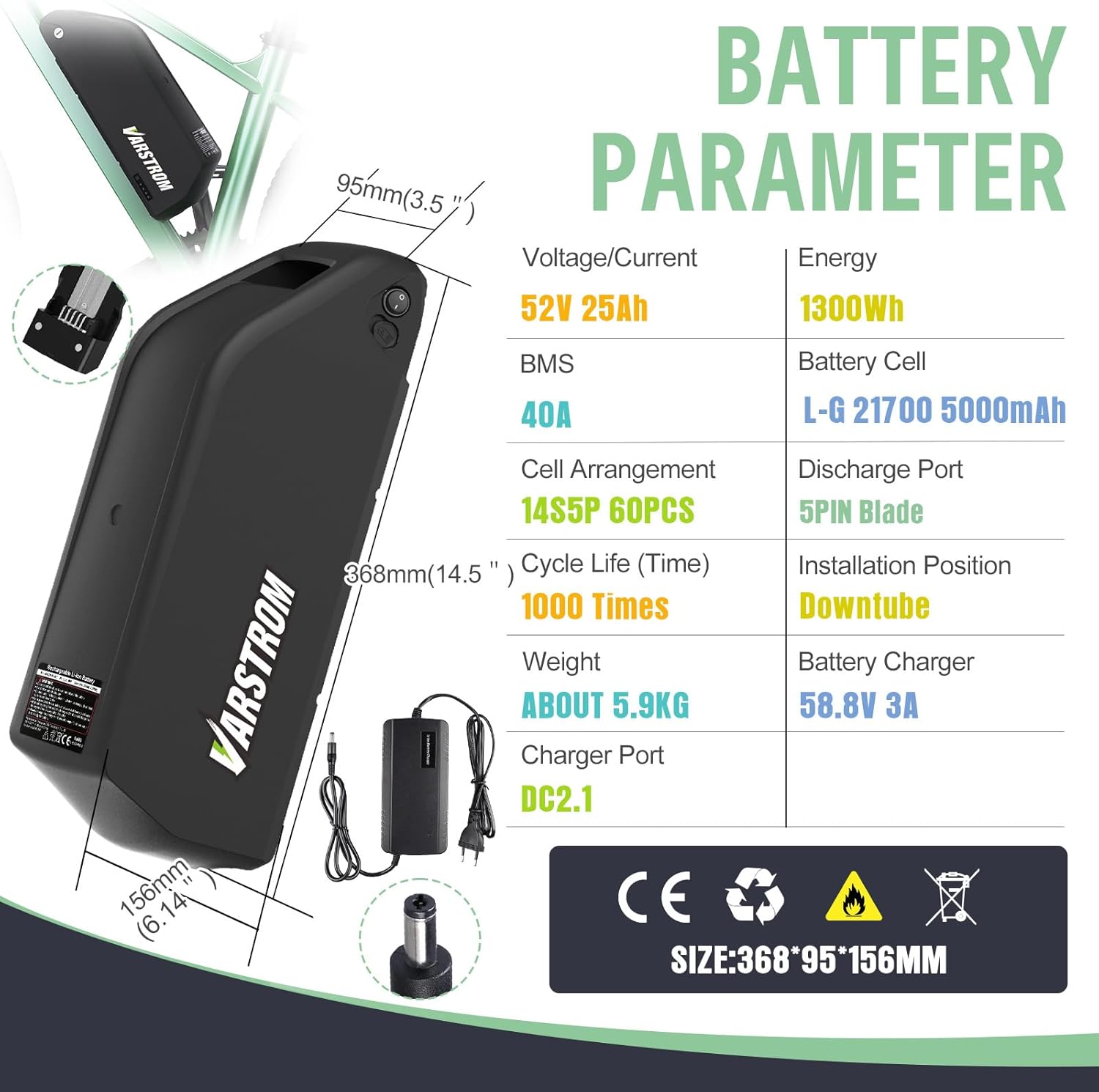 Ebike Battery - Lithium Battery with USB Port for 0-1500W Ebike Conversion Kit,Compatible with Bafang Mid Drive Kit and Other Hub Motor