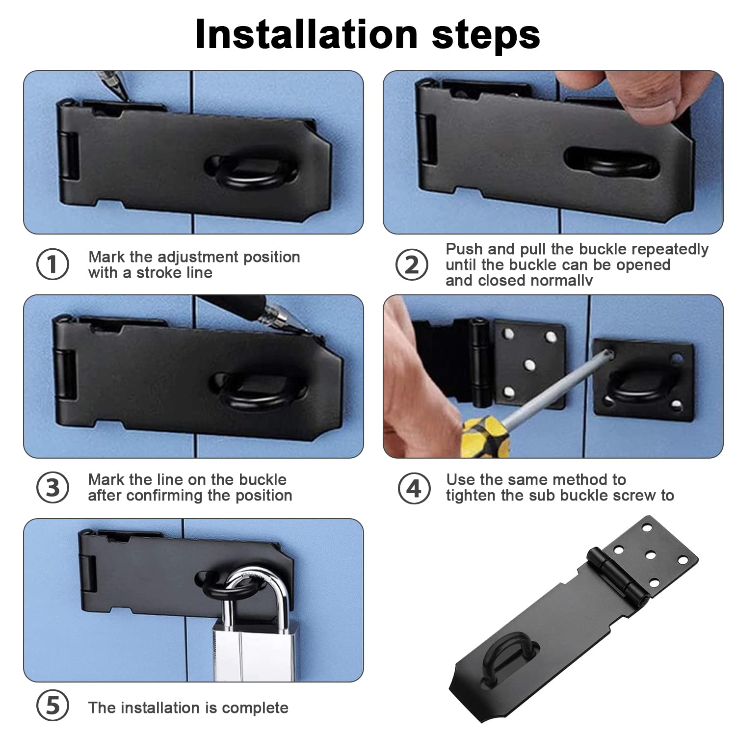 Chiavistello Porta per Lucchetto, 2 Pezzi Hasp Porta Pesante in Acciaio Inox per Lucchetto, 5 Pollici Hasp Serratura Porta Catenaccio Porta con Viti per Armadio Garage da Chiusura Porta(Nero)