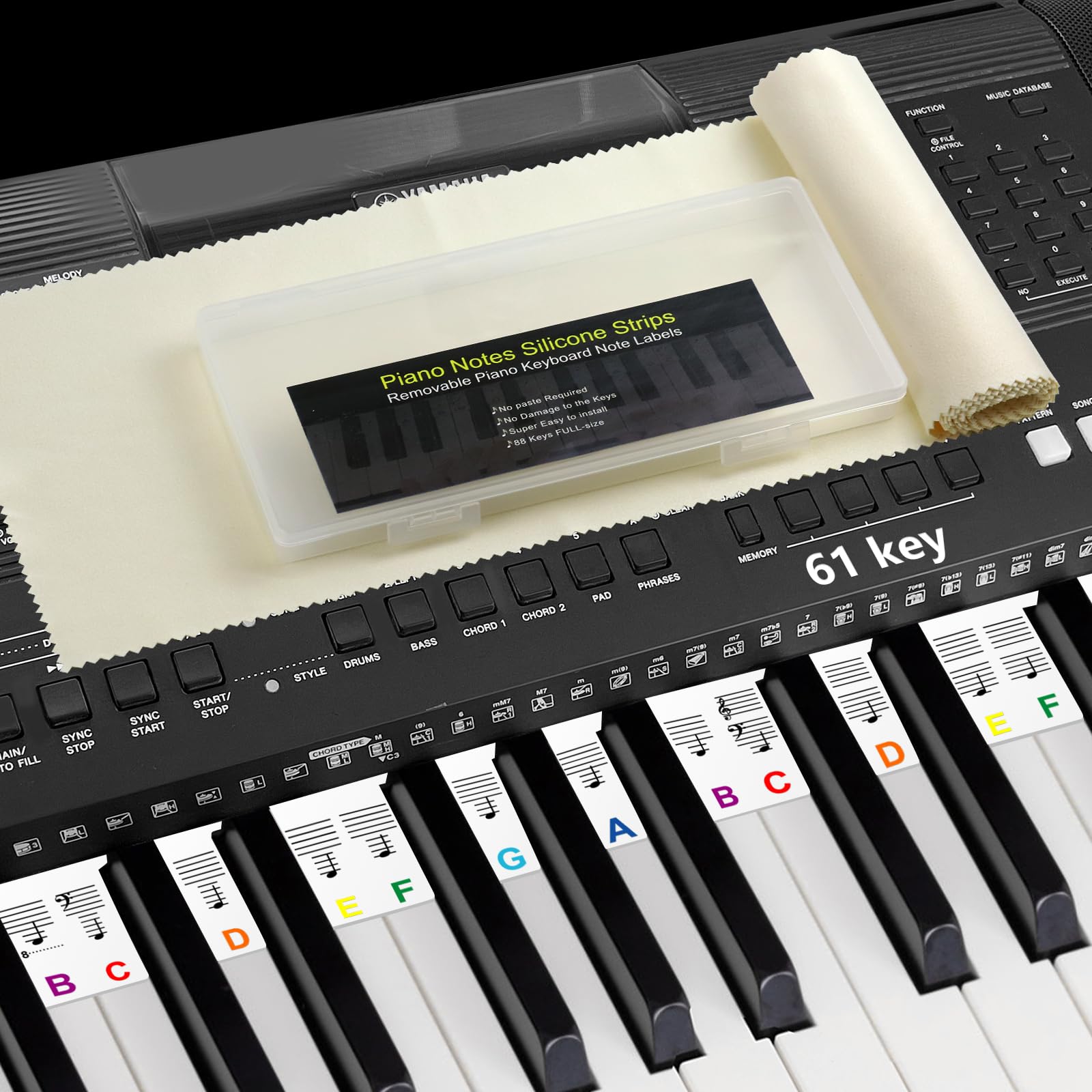 61 Keys, Removable Piano Keyboard Note Labels for Beginners, Piano Keyboard Stickers for 61 Keys, Made of Reusable Silicone, Comes with Keyboard Dust Cover and Box (Multicolor)-image-20