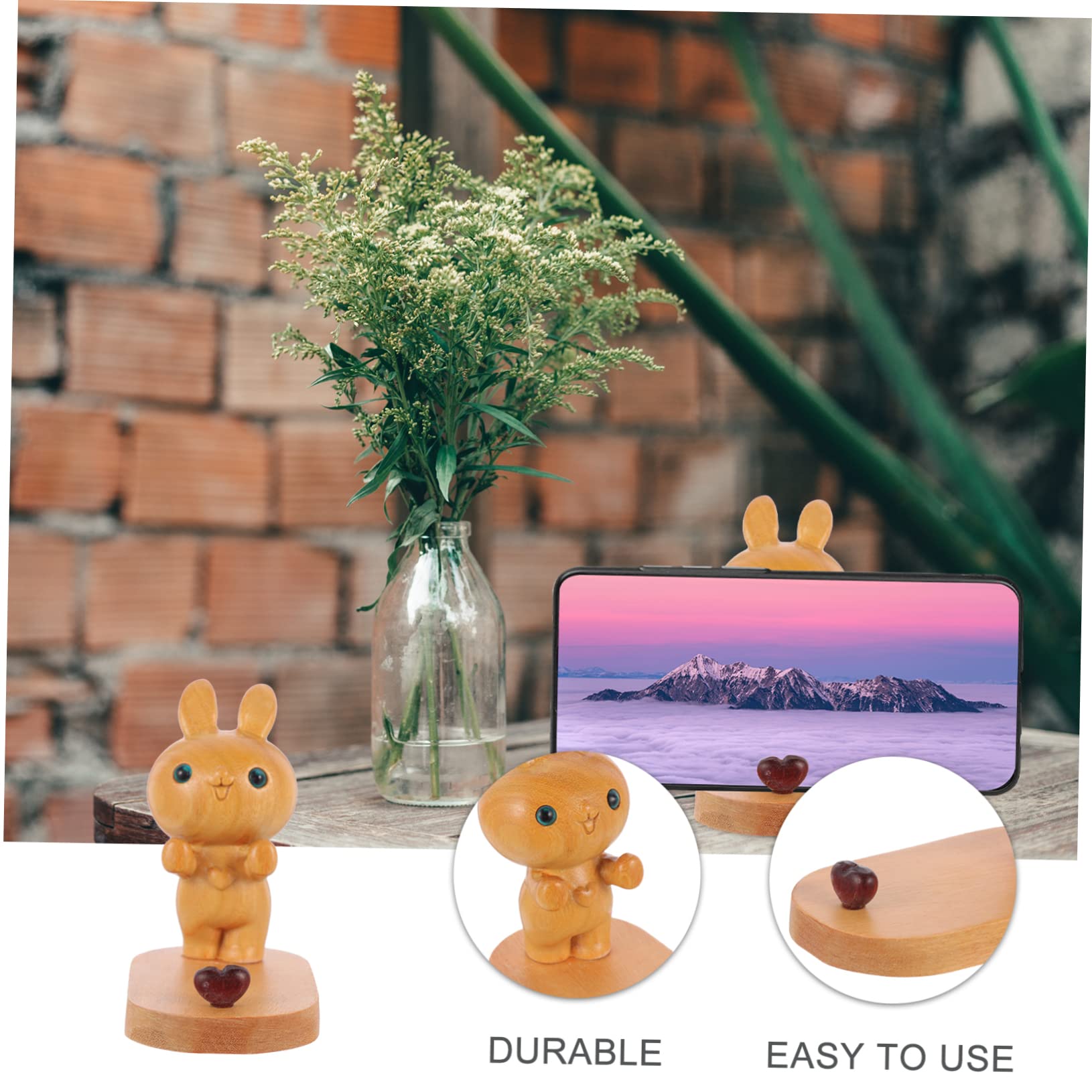 OSALADI 2pièces Support De Téléphone Bois Forme De Lapin Support De Bureau Pratique pour Smartphone Accessoire Décoratif Adorable pour Regarder des Films Et Passer des Appels Vidéo