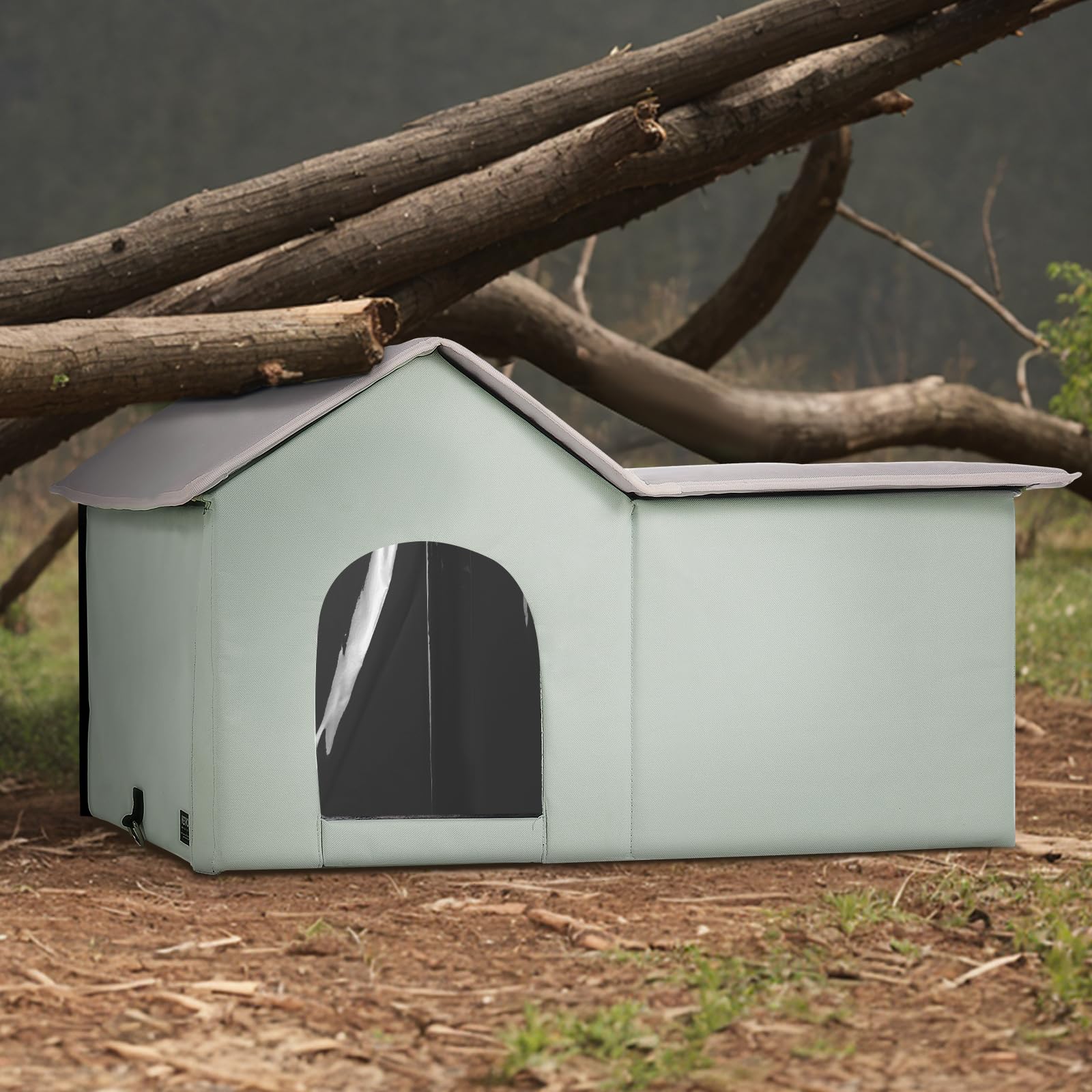 VEVOR Casa para Gatos con Calefacción de 67 x 56 x 41 cm, Refugio para Gatos Plegable Al Aire Libre de Tela Oxford 600D con Almohadilla Térmica, Temperatura Ajustable y Temporizador, Verde (Grande)
