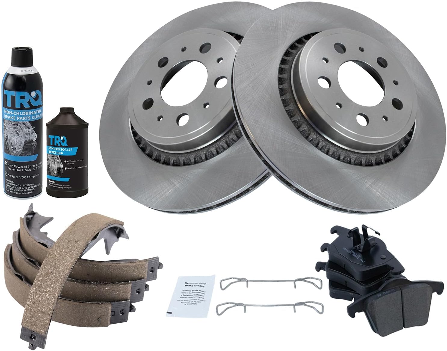 TRQ Rear Brake Pad & Rotor Kit Brake Chemical Kit Brake Pads Brake Rotor Parking Brake Shoe Set Ceramic Compatible with 2003-2014 Volvo XC90