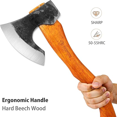 Miniatura 2 de NEDFOSS Mammoth - Hacha de hacha de camping de 16 pulgadas con acero de alto carbono 1065 y mango de madera, hacha multiusos para camping, bushcraft