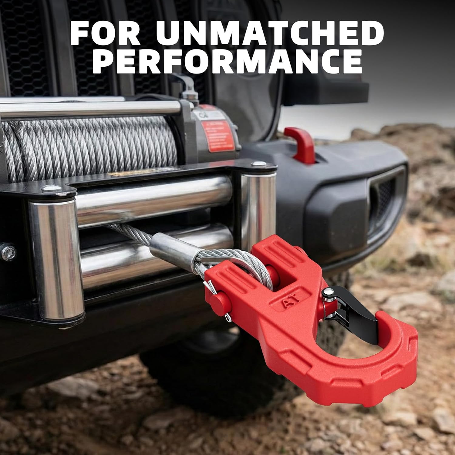 AUTOBOTS 3/8" Winch Hook Heavy Duty, Max 20 Ton (45,000 Lbs), Forged Steel ATV Winch Hook with Safety Latch, Tow Hook for Synthetic Rope Winch Cable ATV UTV Red - Image 3
