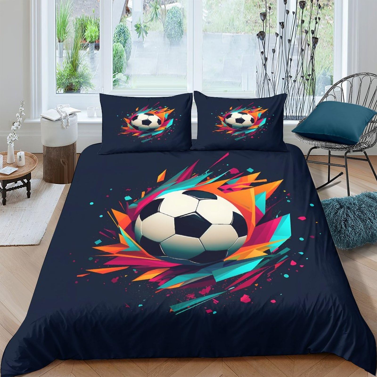 Ctjqhvkz Style-2 3D Printed Football Splash Fitted Sheet Microfiber Soft Dark Blue Mattress Cover For Bedroom Guest Room Decor Single（135X200cm）