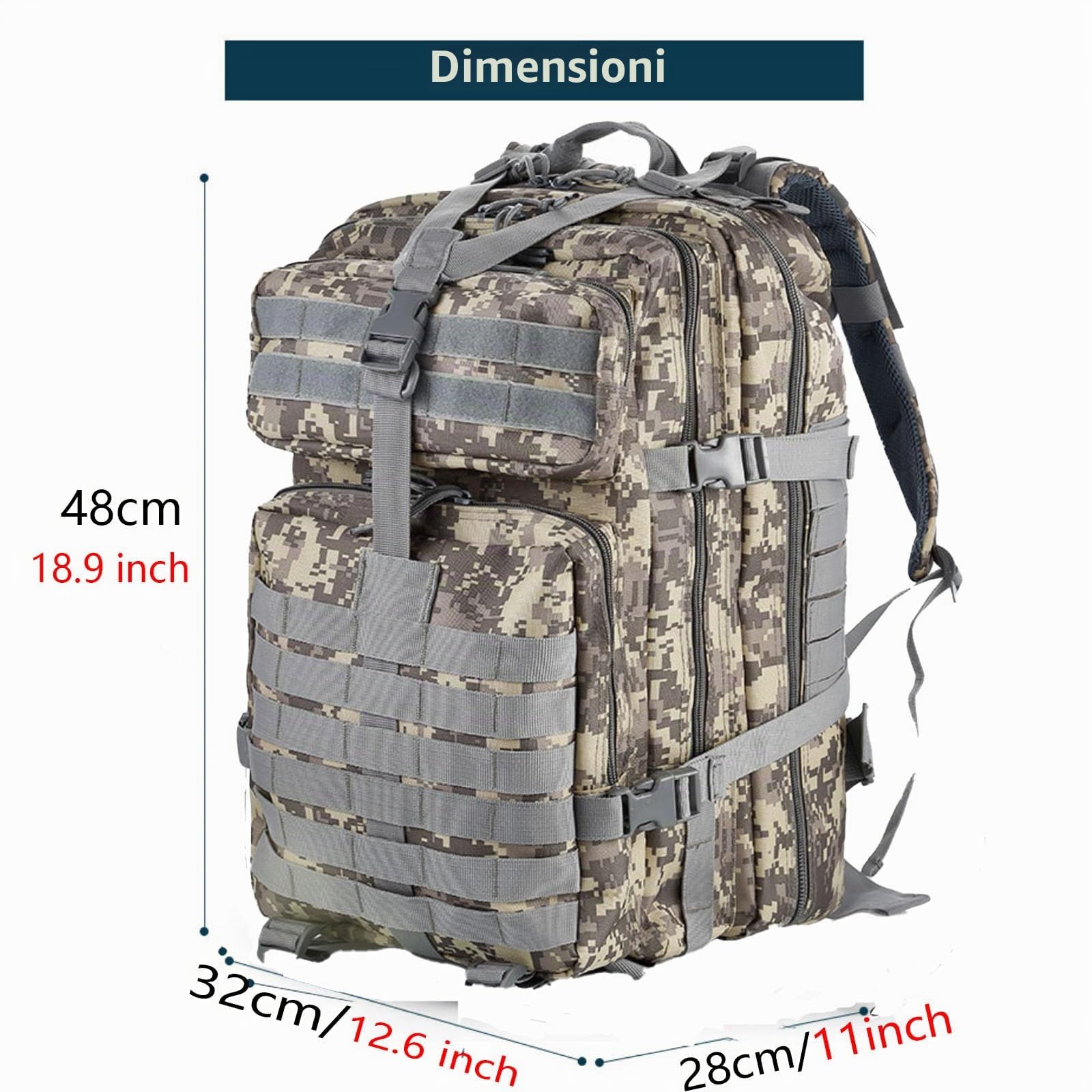 50 l, in nylon resistente, impermeabile, da pesca, da caccia, per attività all'aria aperta, per sport tattici, campeggio, escursionismo