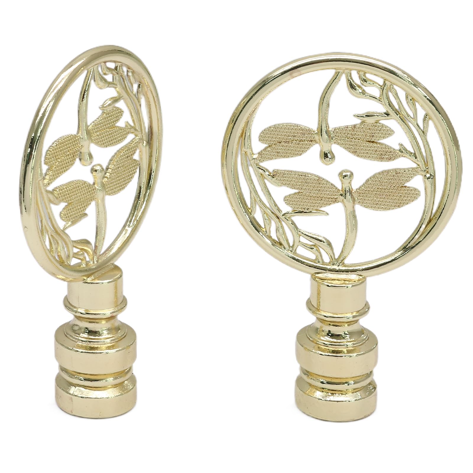 Paquete de 2 remates de lámpara de libélulas dobles, acabado decorativo dorado para pantallas de lámpara, perillas ahuecadas para lámpara de mesa, lámpara de pie, decoración de lámpara