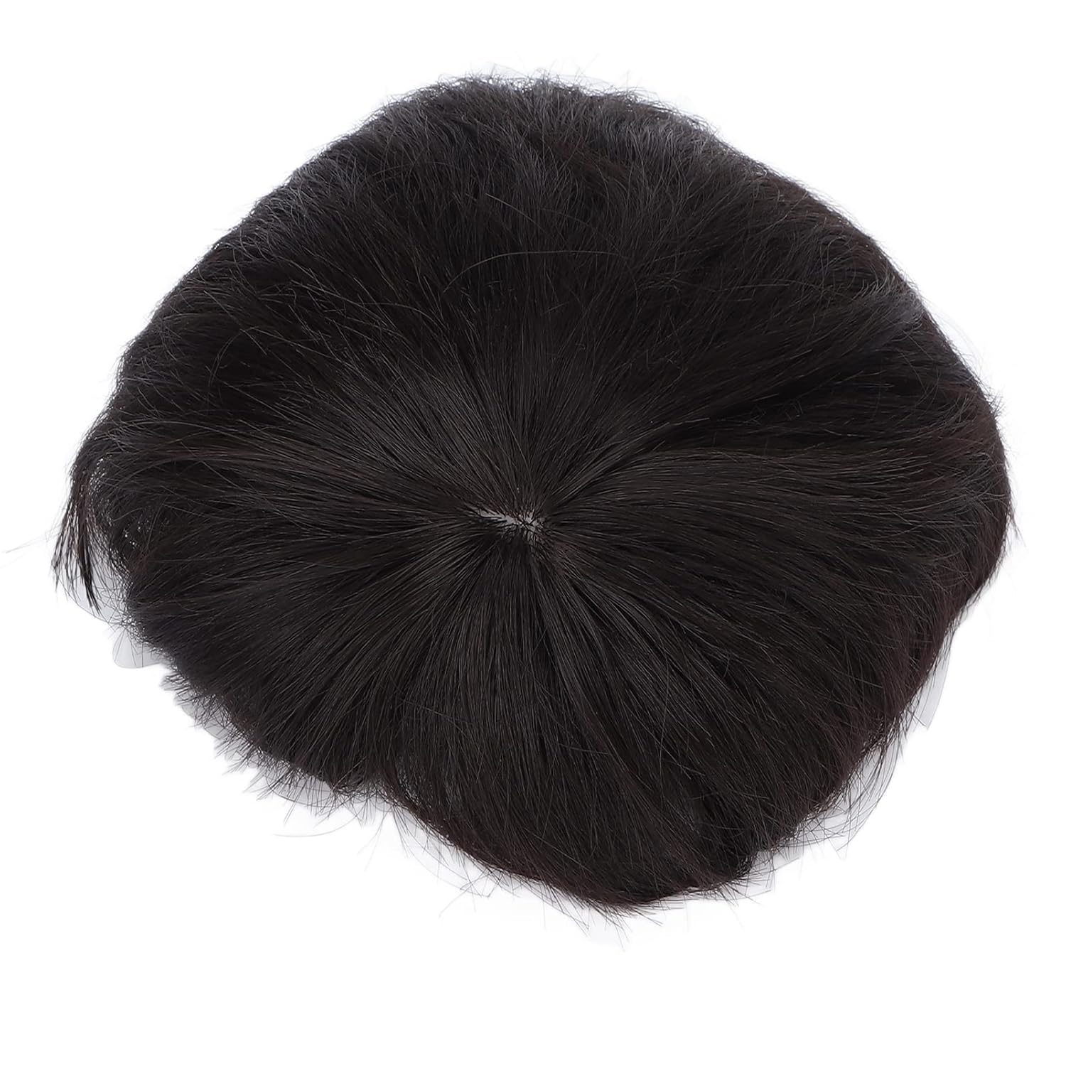 Men Hair Unit Wig Male Hair Pieces Short Wig, Black Short Straight Hair High Temperature Fiber Bald Head Fake Hair Wig, Head Top Short Straight Wig