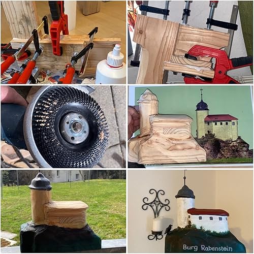 Miniatura 4 de OBA Disco de tallado de madera para amoladora angular de 4-1/2 pulgadas, muela de madera con eje de 5/8 pulgadas