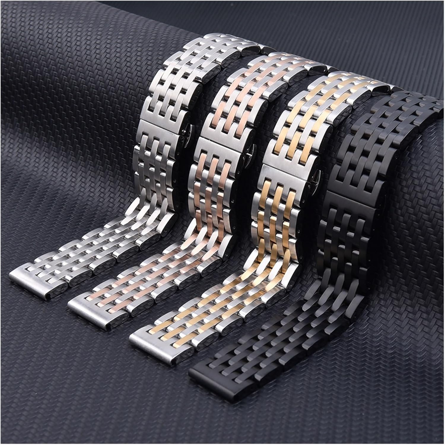 XILILHC Durable Flat Interface Stainless Steel Watch Strap 20mm 22mm Quick Release Folding Buckle Replacement