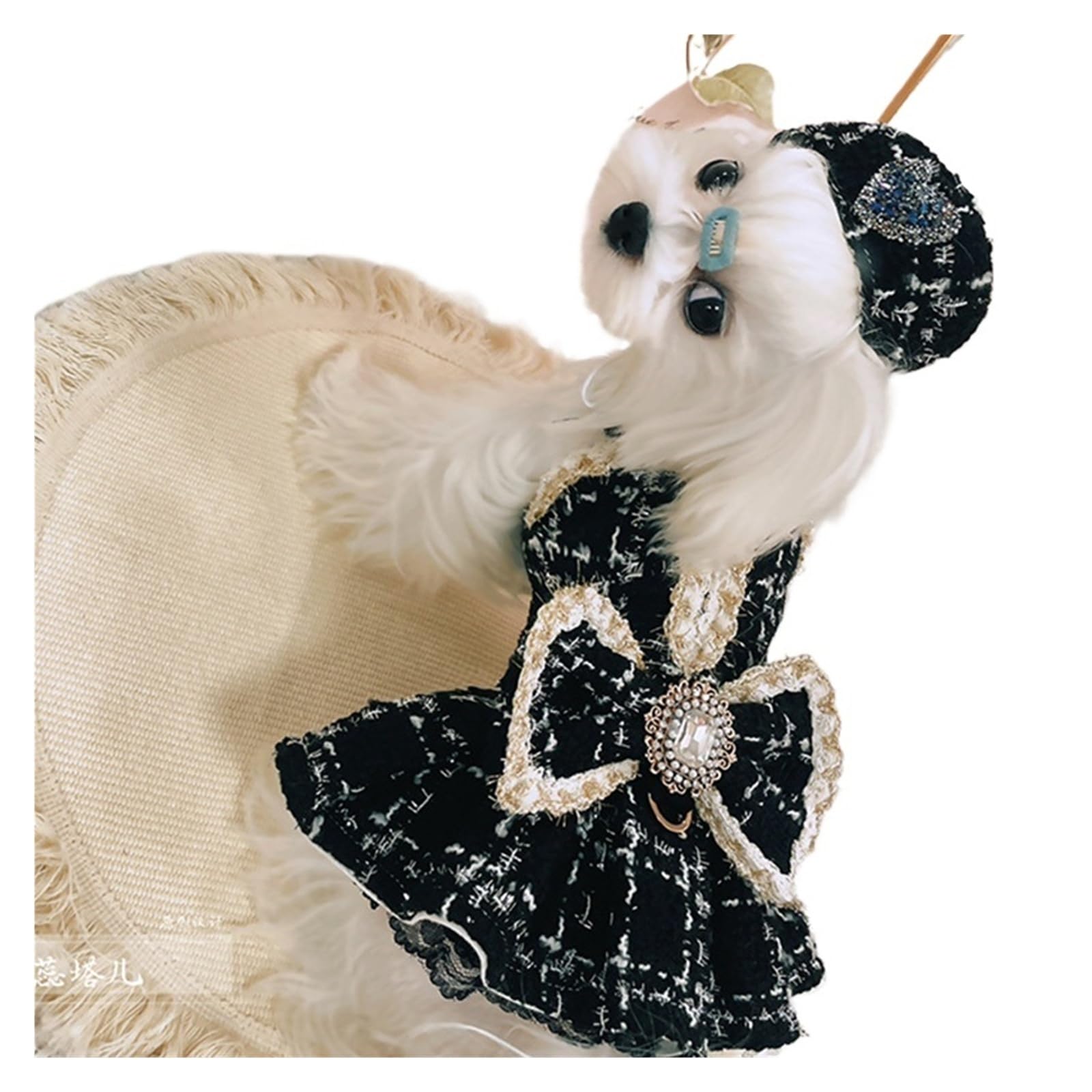 Otoño Invierno Ropa de Lujo for Mascotas Vestido Princesa cálido Felpa Malzis Yorkshire Cachorro Rhinestone Mujer Perros Boinas(White,M)