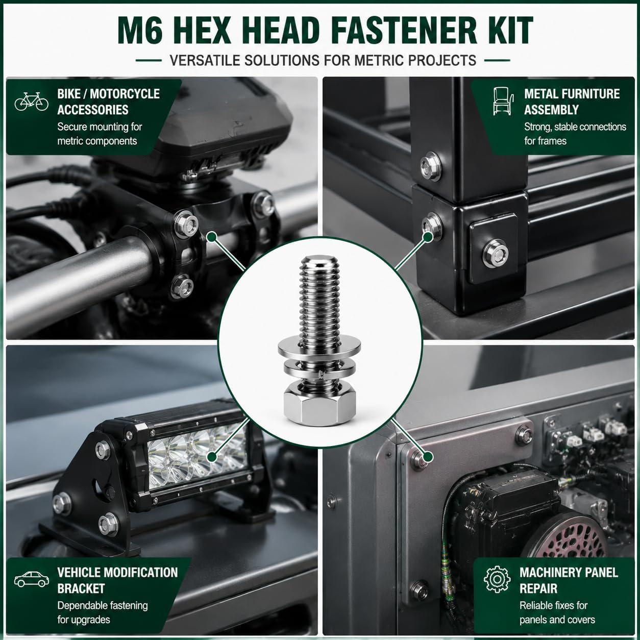 182PCS M6 Nuts and Bolts Assortment Kit, A2-70 Stainless Steel