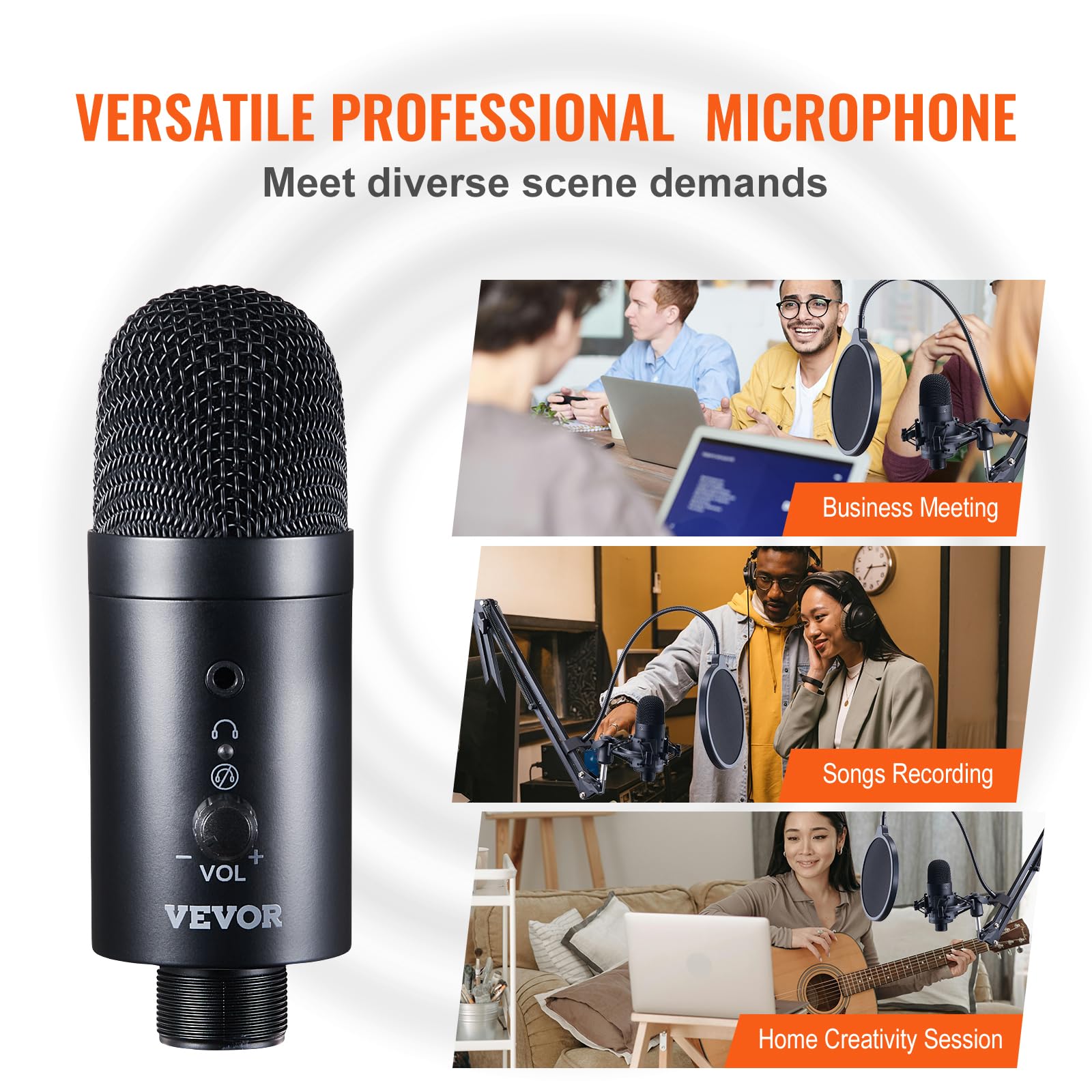 Micrófono USB, 192 kHz/24 bits, kit de micrófono de condensador profesional, con soporte de brazo de brazo, filtro pop, montaje de choque, botón de silencio, conector para auriculares, para grabación