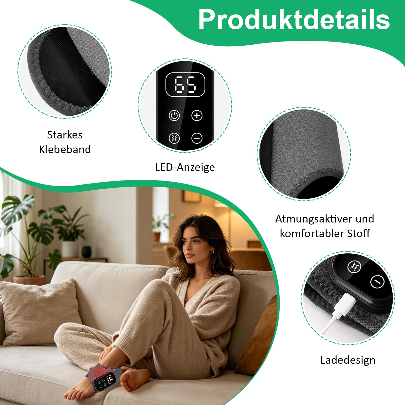 Fussmassagegerät 3-in-1 Foot Massager, Elektrisch Fußmassagegerät mit 5 Vibrationsmodi und 6 Heizstufen, Kabellos Wiederaufladbar, Linderung von Fußermüdung und Schwellungen (Dunkelgrau)