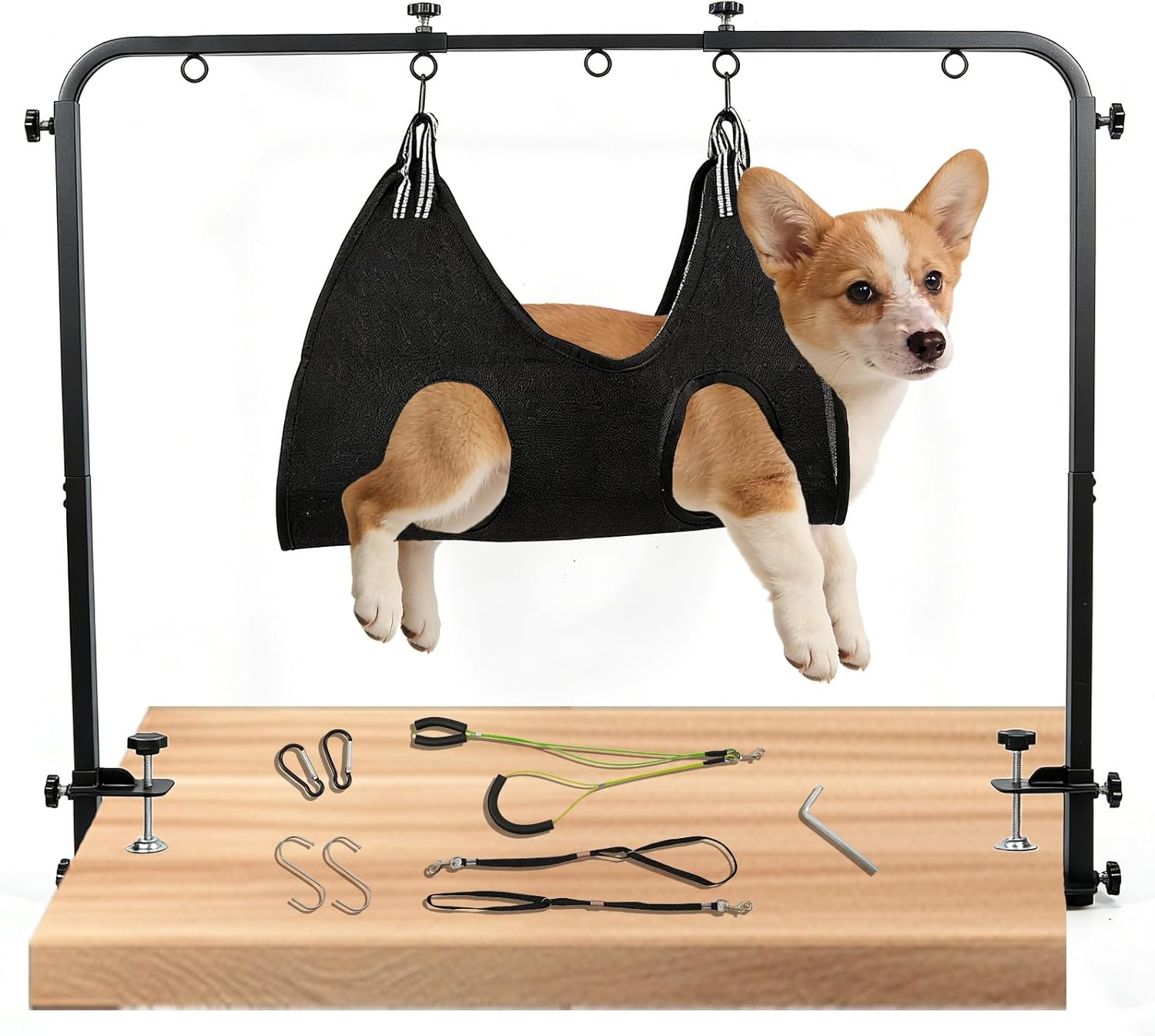 SpaceTime Dog Grooming Table Arm with Clamps,Adjustable 20"-42" Height & 27"-39" Width,Dog Grooming Arm with Hammock and 2 No-Sit Holders,Pet Groomers Helper Loop Restraint Station for All Dogs