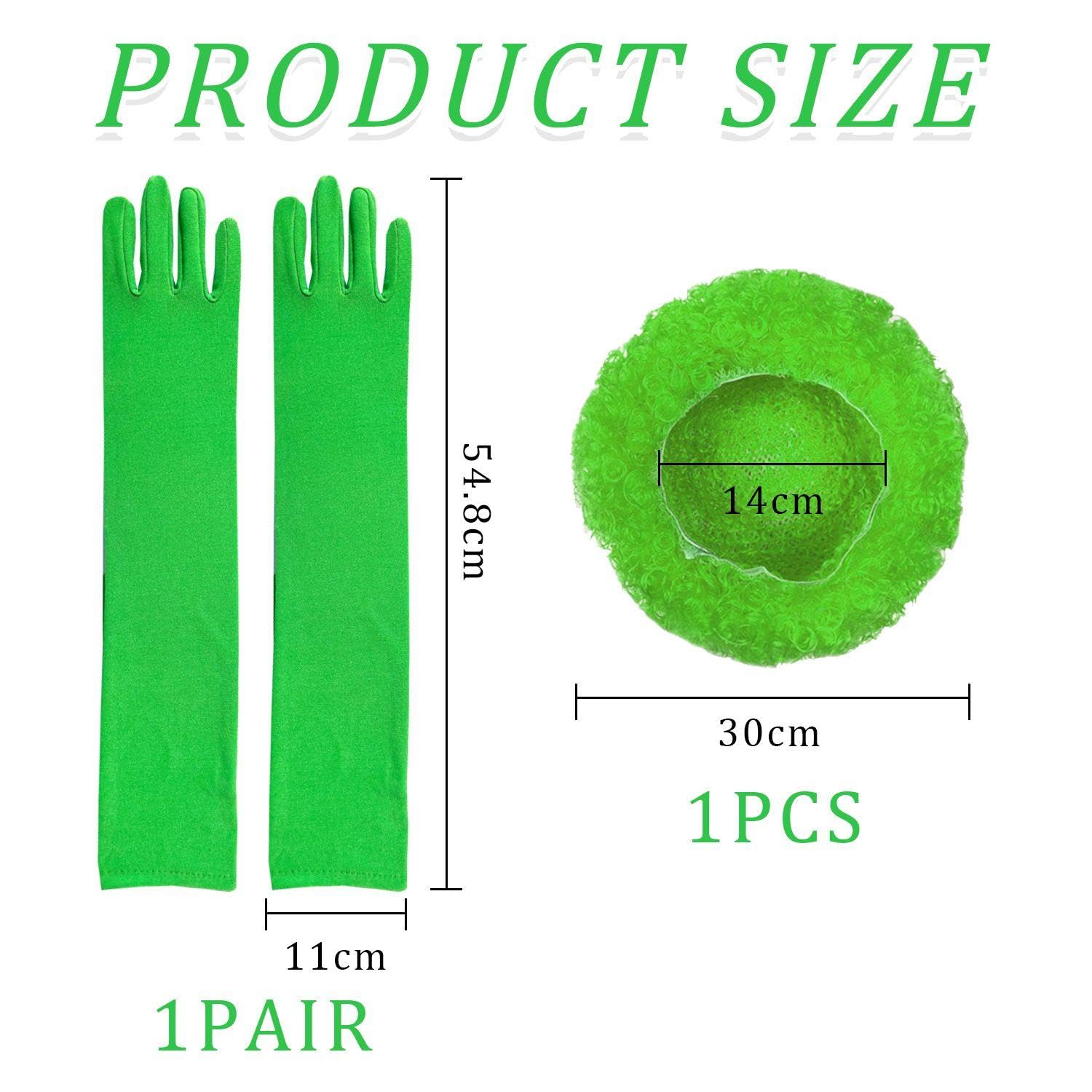 NIDHFG 1 Pair Of Green Long Gloves, 1 Piece Of Explosive Head Wig, Simple And Fashionable, Stage Performance Dress Gloves - Image 2