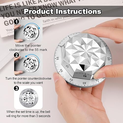 Miniatura 4 de Guiqulai Temporizador de cocina, temporizador mecánico de acero inoxidable, temporizador de cocina magnético con temporizadores de alarma para