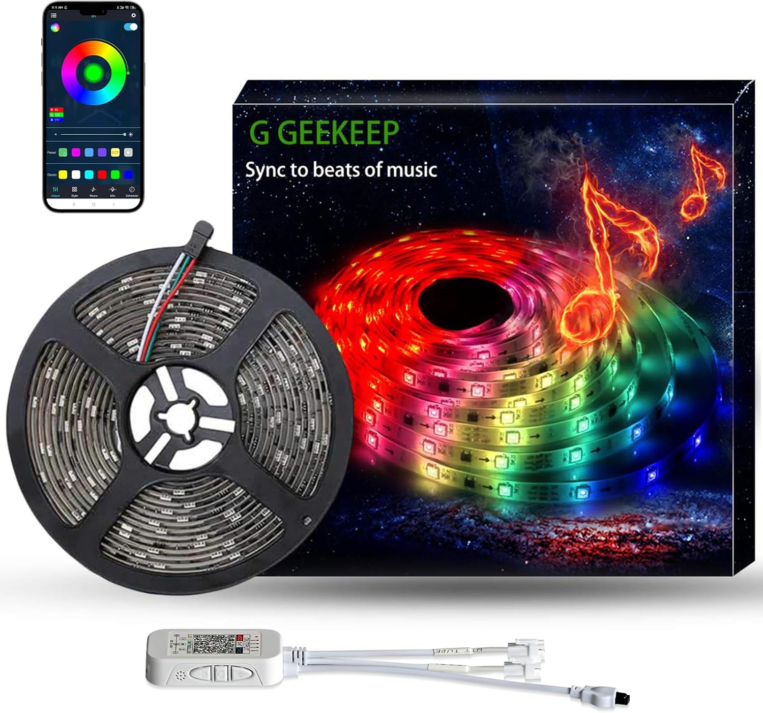 Upgrade Smart RGB Music Sync Multiple Colors Chasing 16.4ft neon Led Strip Lights Cuttable and Linkable, Flexible Outdoor Led Strip Lights Waterproof, APP Control led lights strip Whiteboard