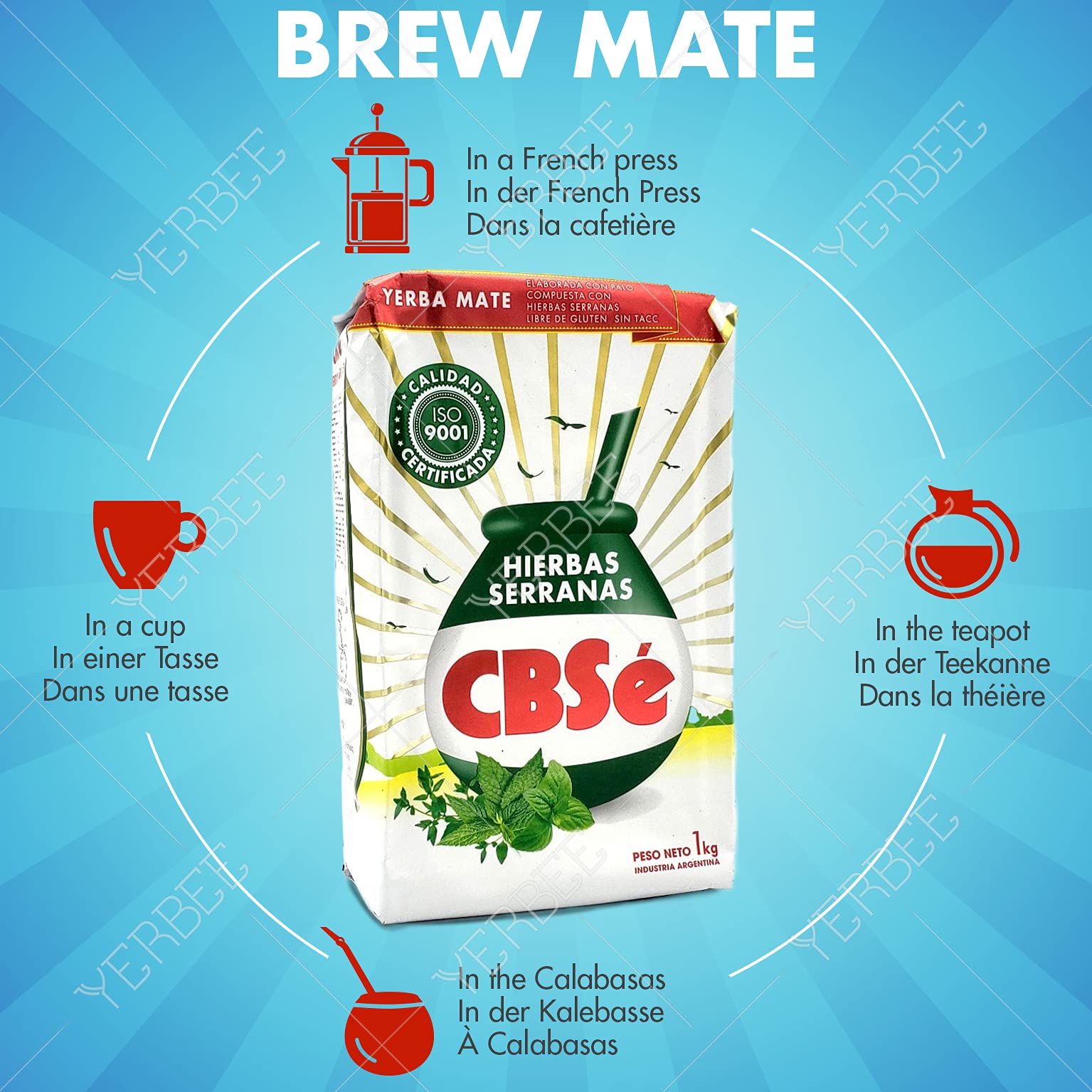 CBSé Yerba Mate Tè Hierbas Serranas 1.5 kg (0.5 kg x 3) | Set Mate Argentino | Bevanda disintossicante ed energetica