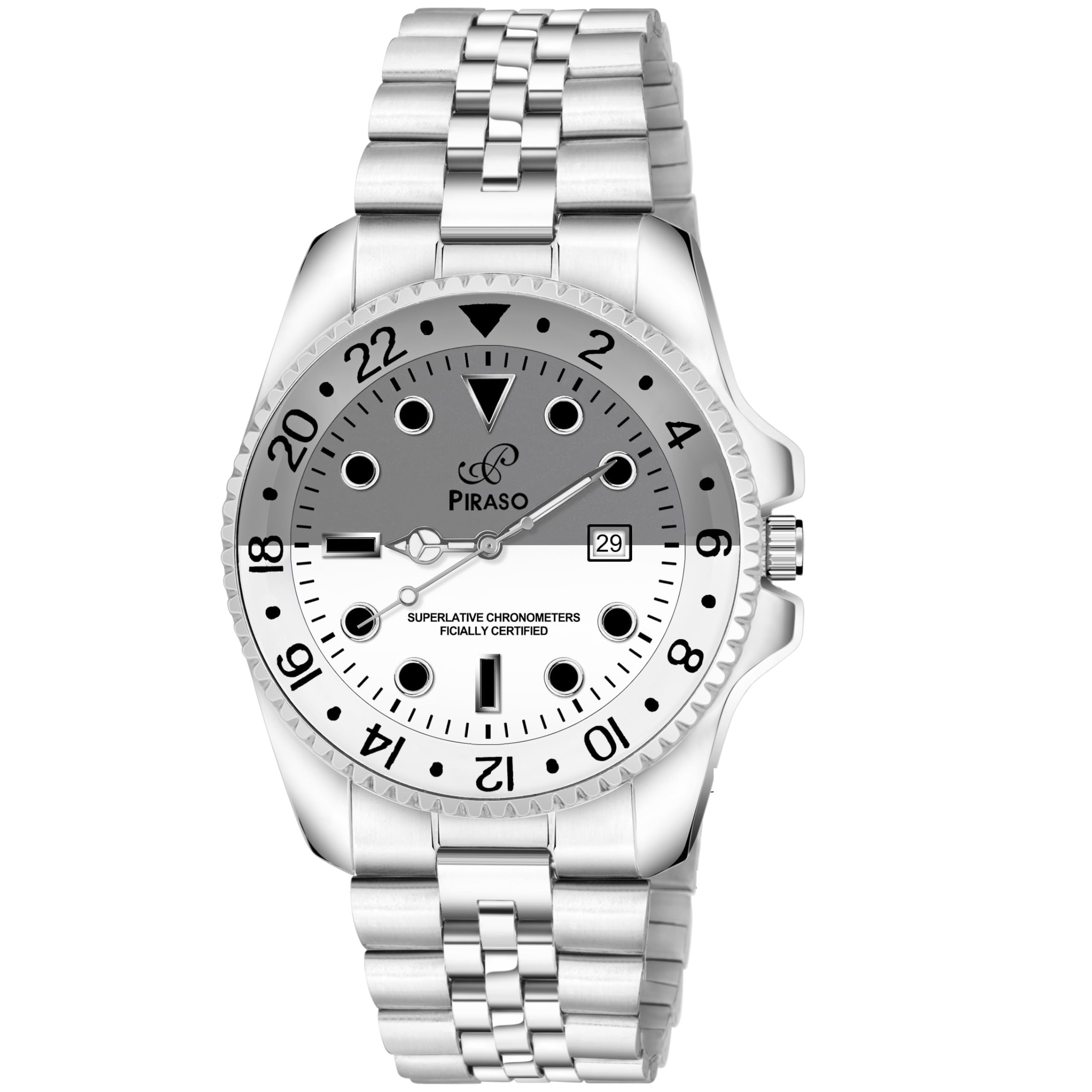 PIRASO Two Tone Dial and Silver Chain Analog Watch for Men & Boy (Grey & White) (B0D1YH976P) Amazon Price History, Amazon Price Tracker