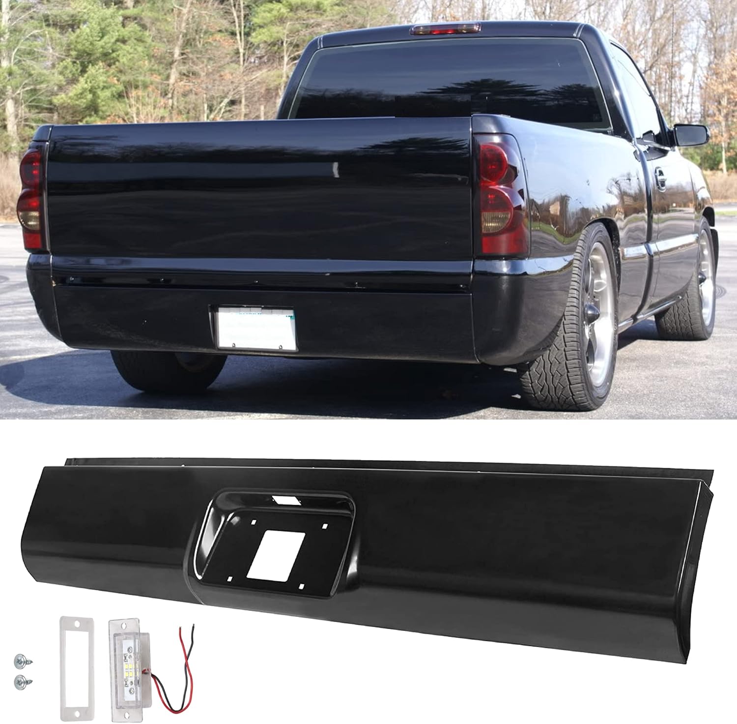 Silverado Rear Bumper Roll Pan Plate With LED Light (fits 1999 - 2006), Black