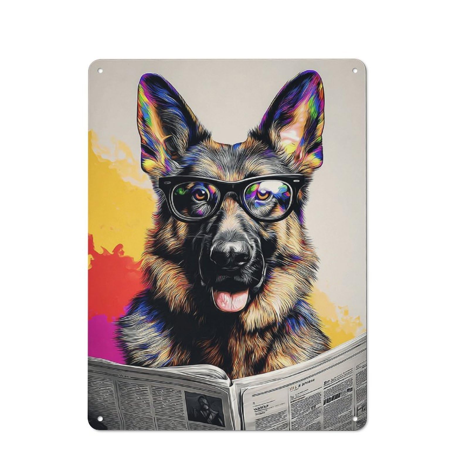 Junmoney Colorful Dog Reading Newspaper 40X30cm Rustic Metal Sign With For Guest Room Or Hallway, For Vintage Wall Decor Fans, For Metal Sign Collectors