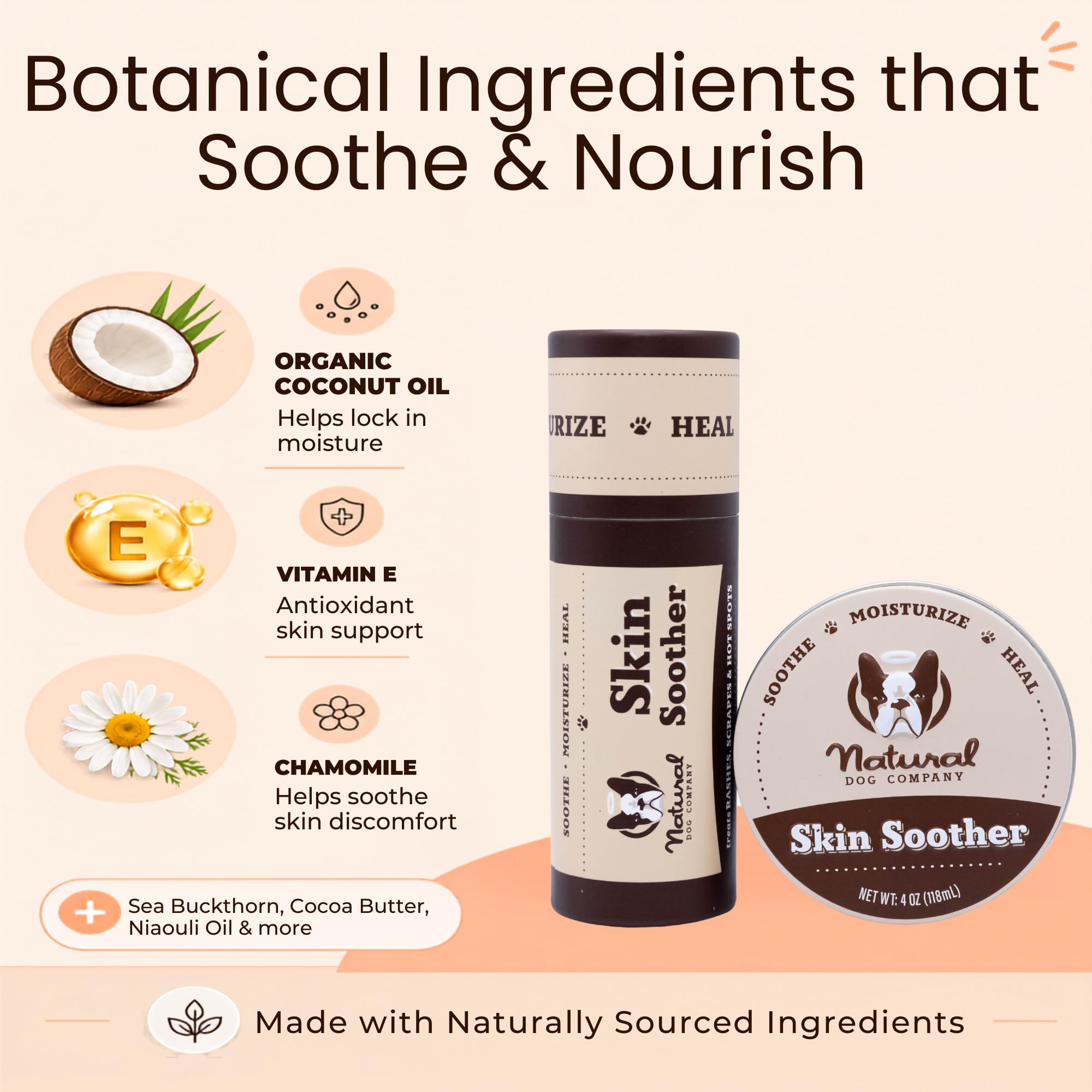 Natural Dog Company - SOOTHER SKIN | Całkowicie naturalny, organiczny, wegański balsam do suchej, swędzącej skóry, podrażnień skóry, drobnych cięć, Scrapes, ugryzień dla owadów i więcej - STICK (5 ml)