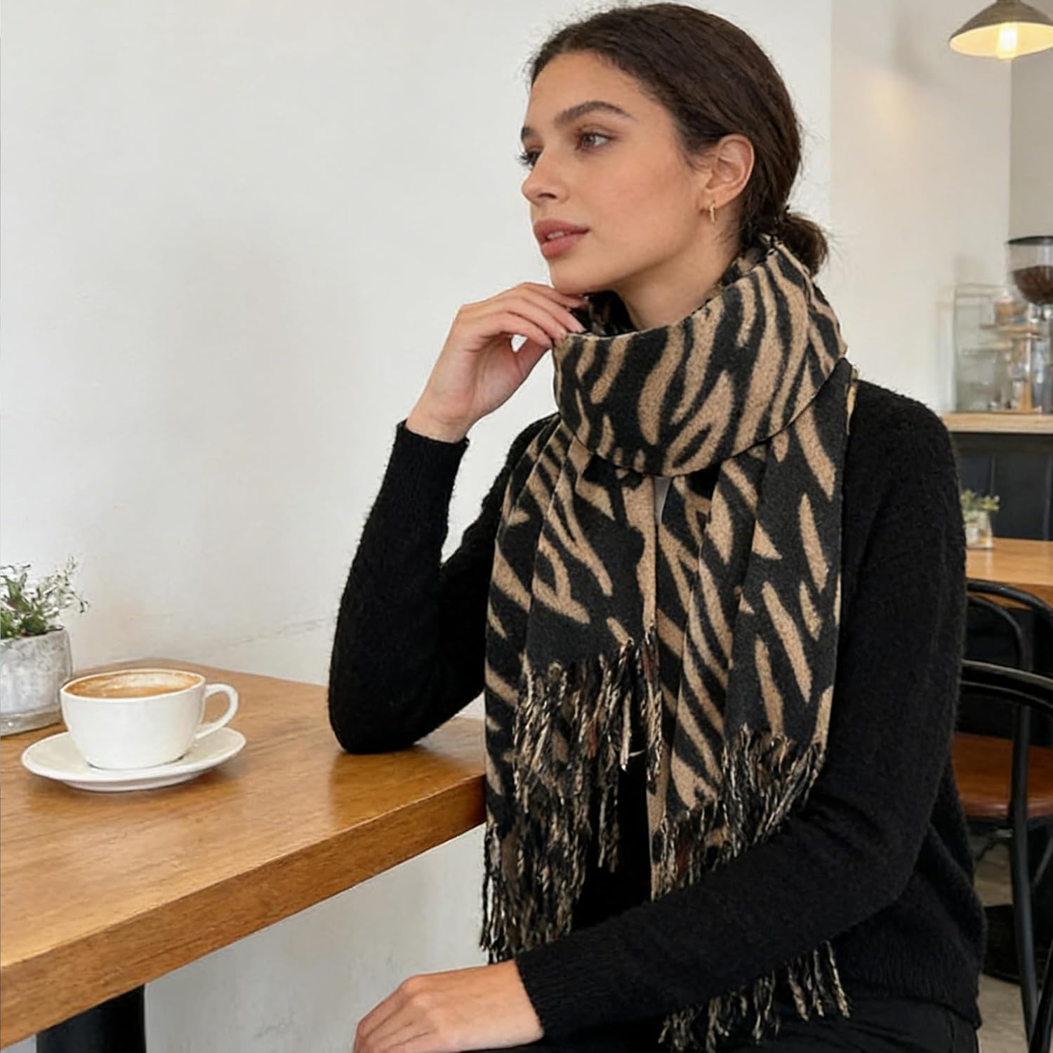 Women's Winter Shawl Scarves Leopard-Zebra Cashmere-Feel Warm Large Scarf w/Fringe Blanket Wraps Cold Weather - Image 8