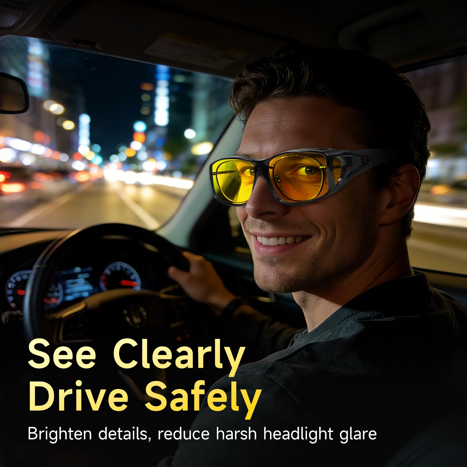 Condition photo showing New/Like New for Night Driving Glasses Night Vision Glasses Fit Over Glasses Polarized Anti-Glare UV400 Gift for Men Women