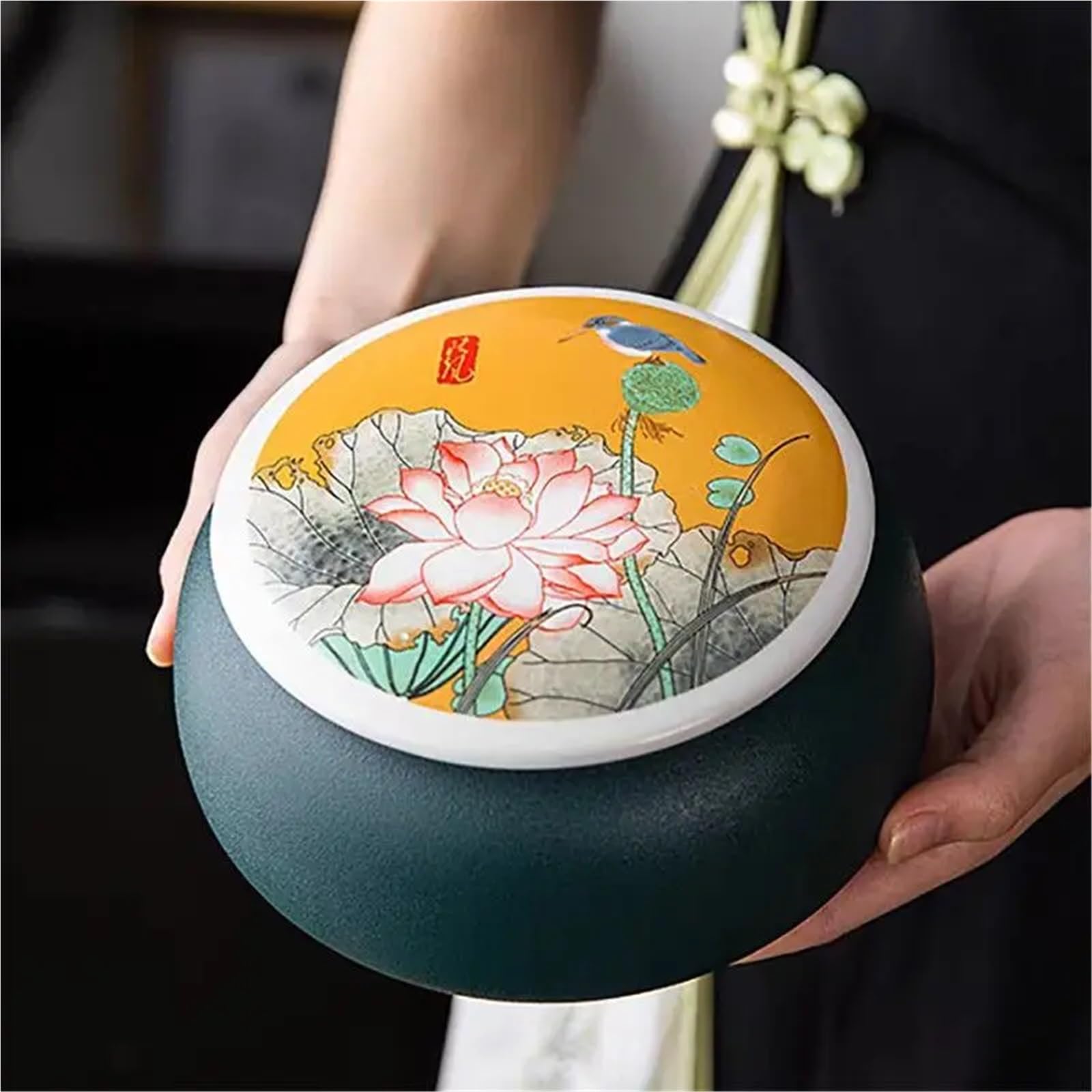 Lata De Té De Cerámica Lata de té porcelana cerámica gran capacidad con tapa, tarro almacenamiento dulces en grano café sellado a prueba humedad