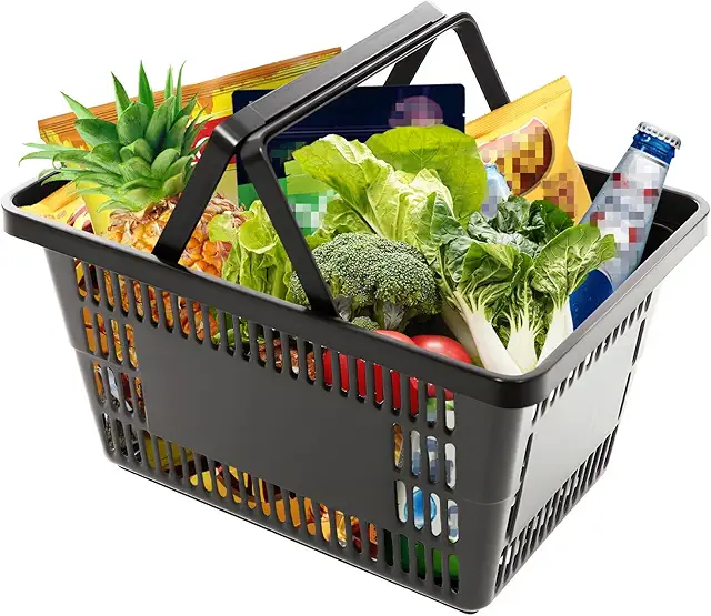 Cesta de mercado plástica negra 28L - Pack de 12 unidades apilables