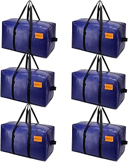 6 Pack Moving Bags Heavy Duty, Extra Large Storage Totes Bag with Zippers and Sturdy Handles, Packing Bags for Moving, Storage, Travel, Space Saving, Moving Boxes College Essentials Blue