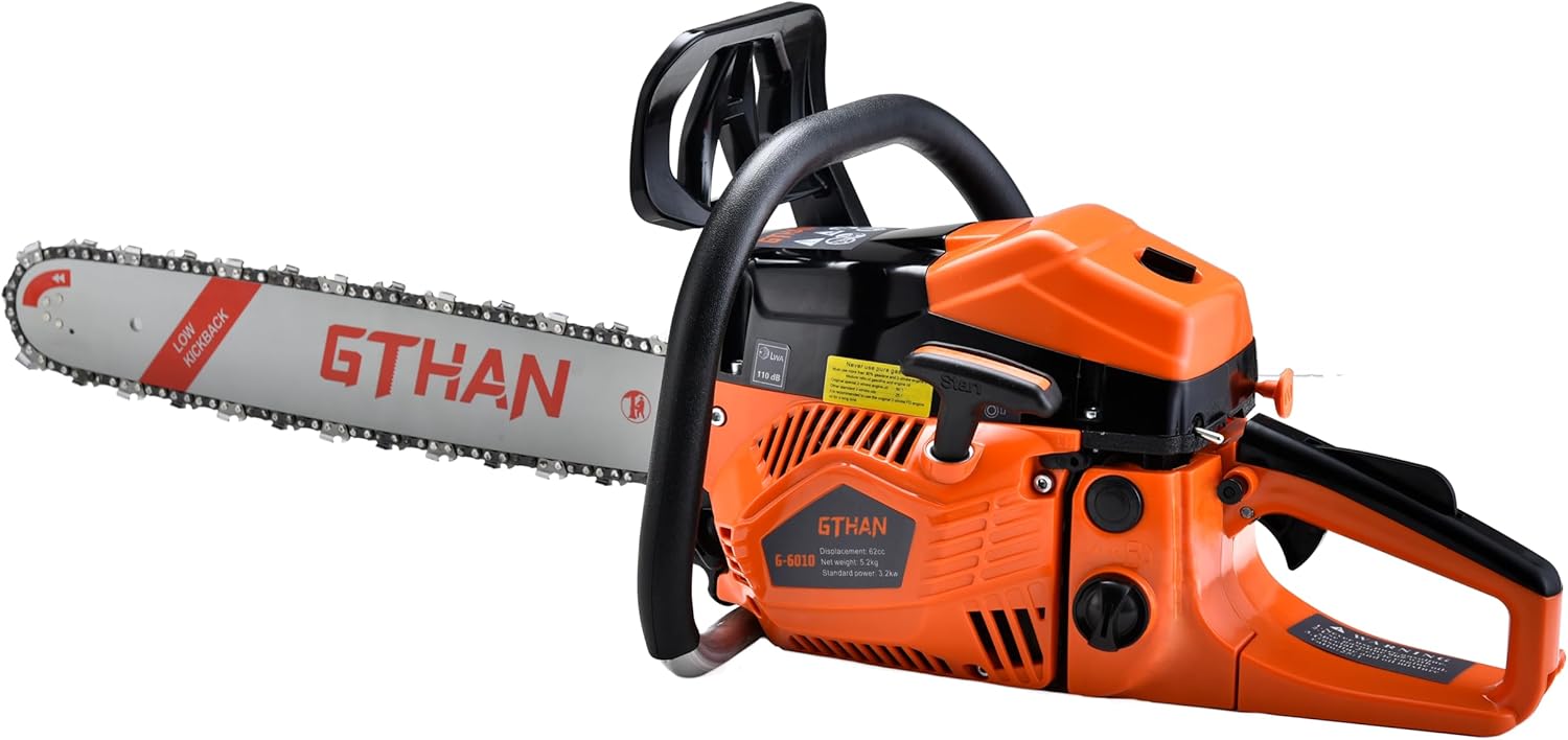 62cc Gas Powered Chainsaw 2-Cycle Gasoline Chain Saw with 20-Inch Guide Bar Cordless Gas Chainsaw for Tree Cutting Firewood Garden and Farm Use