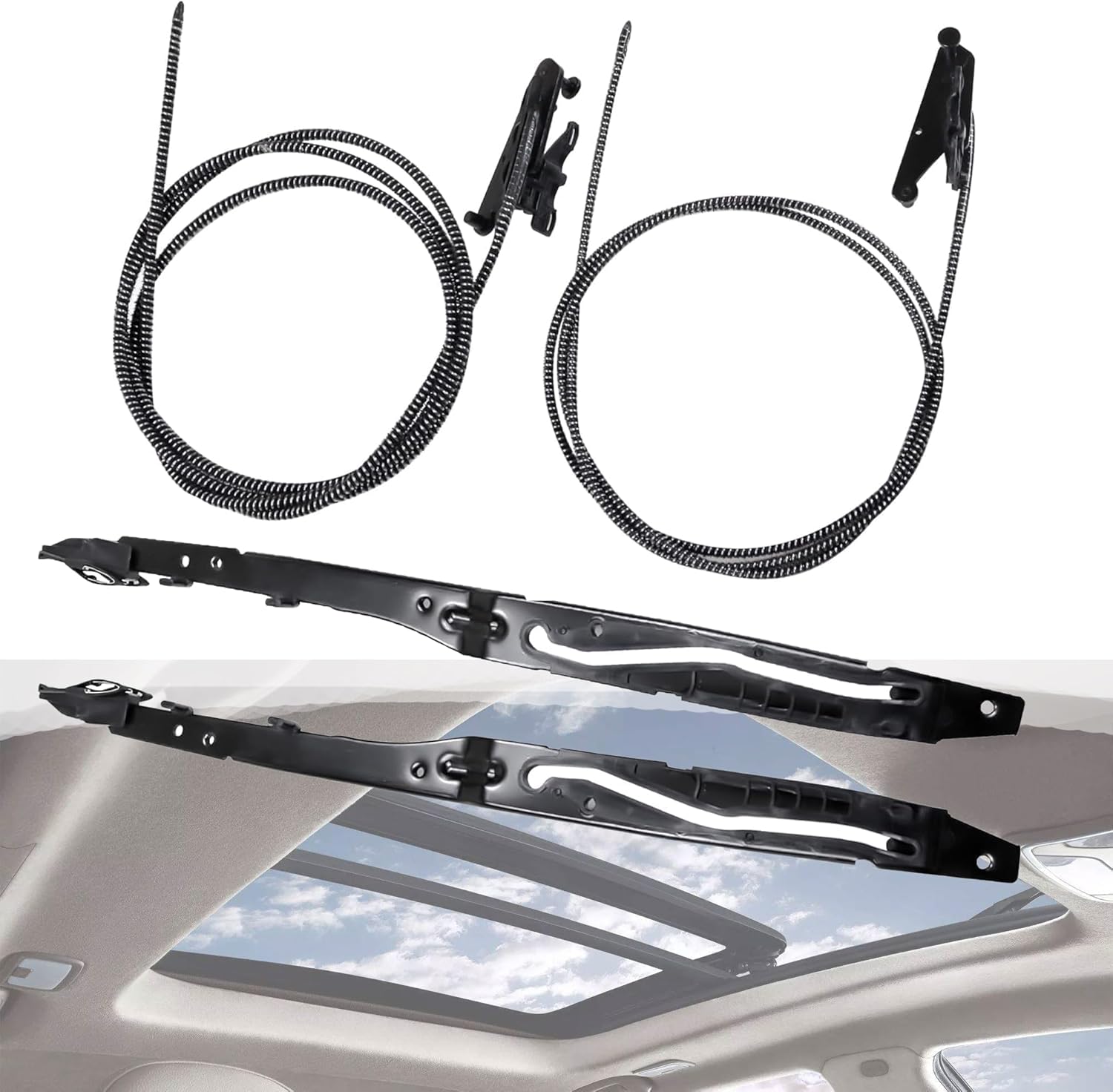 FL3Z-1651071-B Sunroof Glass Cables Track Repair Kit Compatible with 2015-2020 Ford F150 F250 F350 F450 / Lincoln Navigator Roof Window Wire and Track Guide Replace FL3Z16502C22, FL3Z-1651071-A