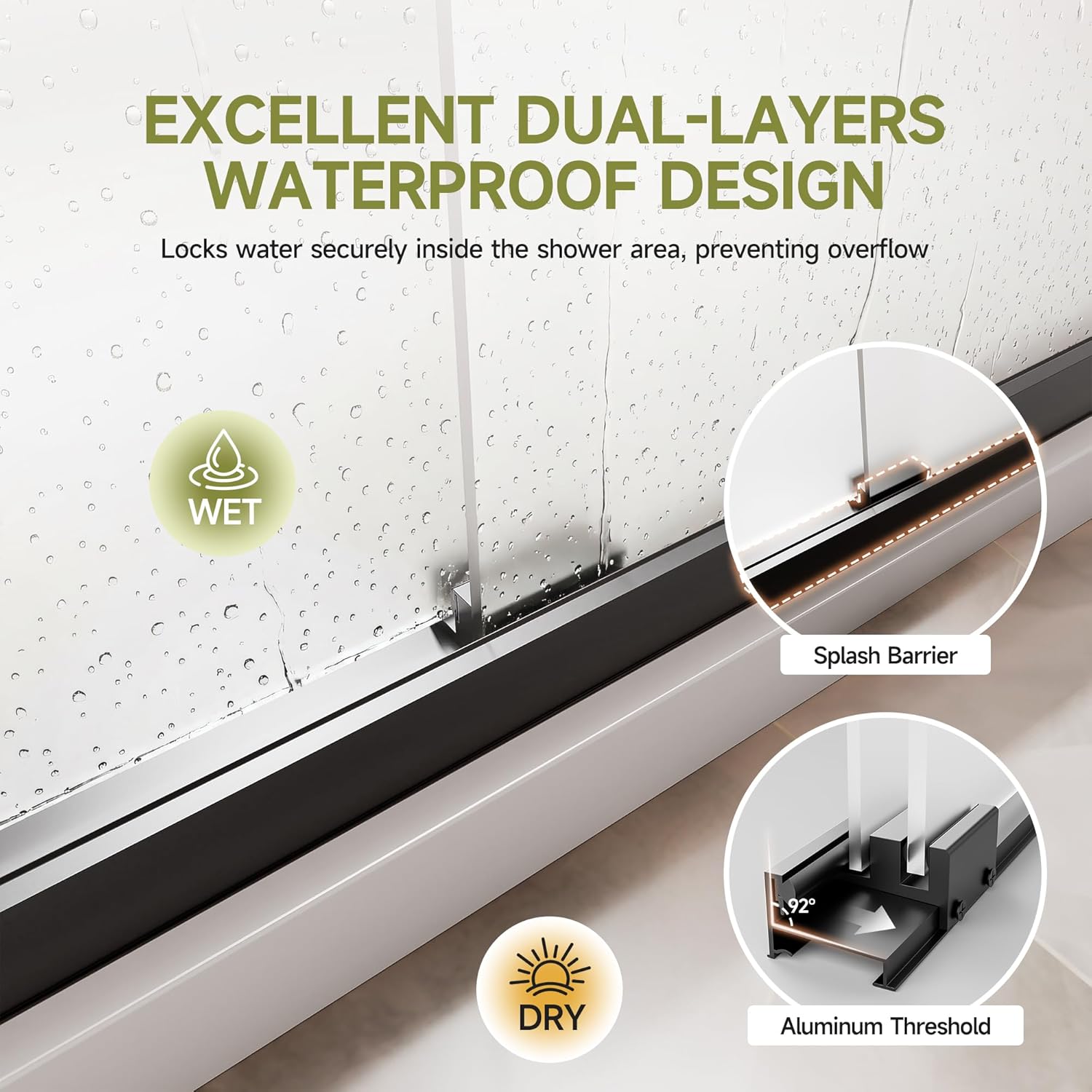 44-48" W x 72" H Frosted Glass Shower Door with 1/4" (6mm) Thick Tempered Glass and Nano-Coated, Double Sliding Shower Door in Matte Black Aluminum Frame