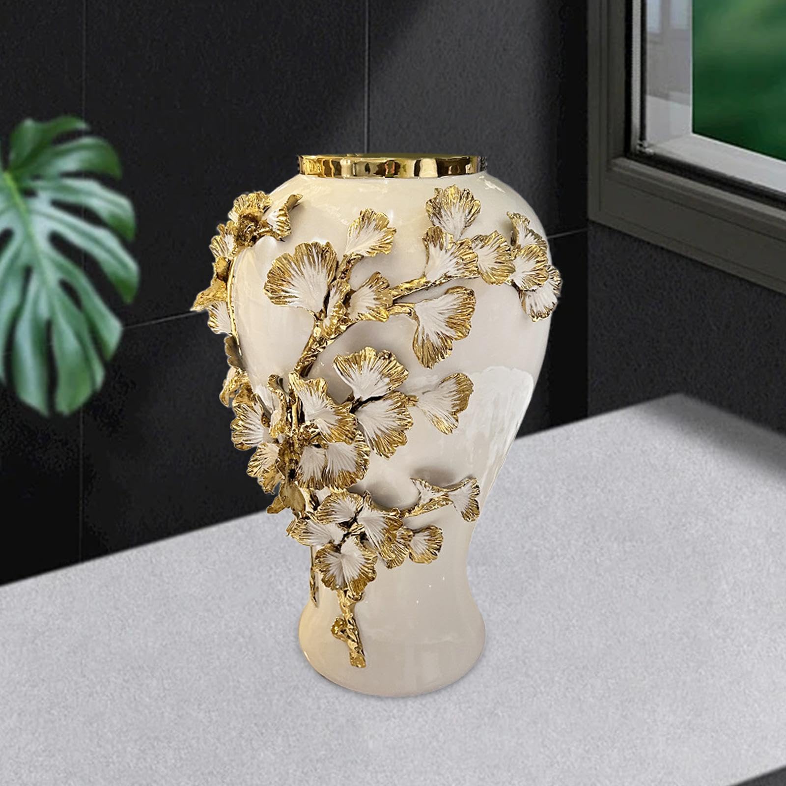 Jarrón Jengibre Cerámica Ornamento Jarro Recipiente Decorativo Superficie Lisa Adecuado para Boda Decoración de Mesa Entrada Colección, XS