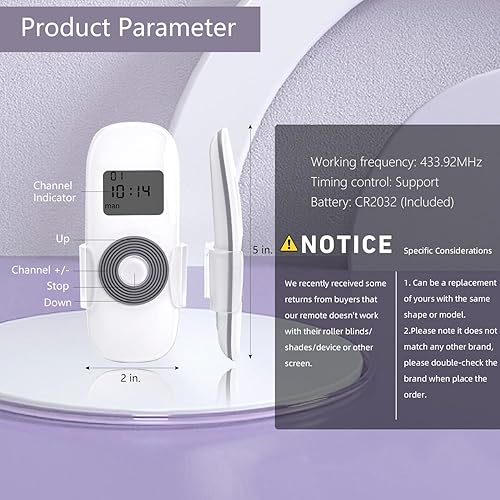 Miniatura 4 de DC920 - Temporizadores remotos de 5 canales para sombreado de ventana, transmisor de mano de reemplazo de control remoto para persianas