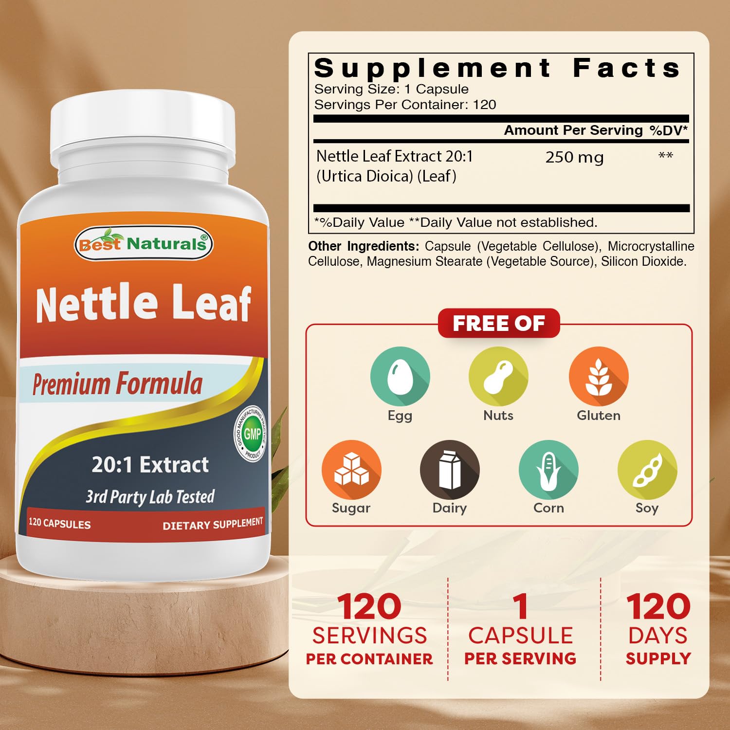 Best Naturals Nettle Leaf 20:1 Extract (250 mg) - 120 Capsules — Amazon image 2