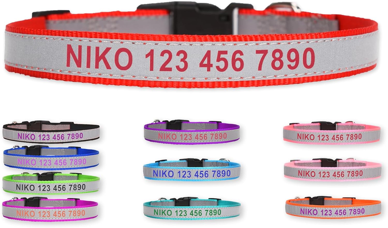 Collar para Perro Reflectante Personalizado, Ajustable Nylon 5 Tallas Hebilla miniatura 1