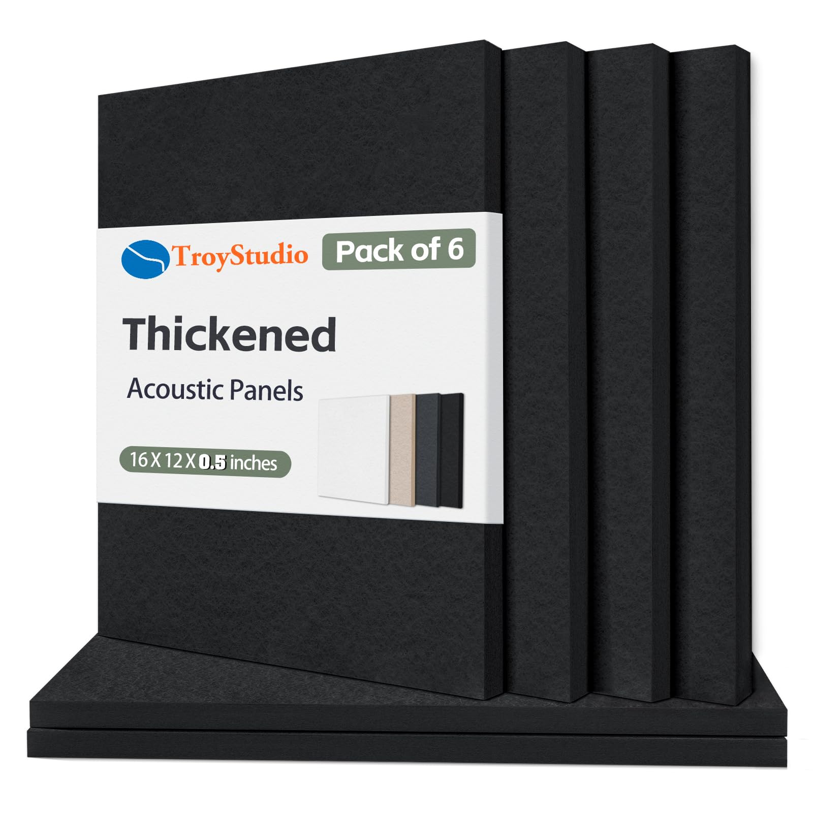 TroyStudio Thickened Acoustic Panels, 16 x 12 x 0.5 Inches Pack of 6 Felt Wall Decor Tiles Sound Absorbing Board, Noise Reverb Echo Dampening Soundproof Padding for Door Music Recording Home Studio