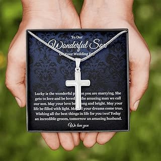 Personalized Gift - Cross Necklace, Our Son Wedding Day Gift, To Groom From Mom And Dad Necklace, Parents To Groom Gift, Groom Present Gift From Parents, One Size HKTTS4232